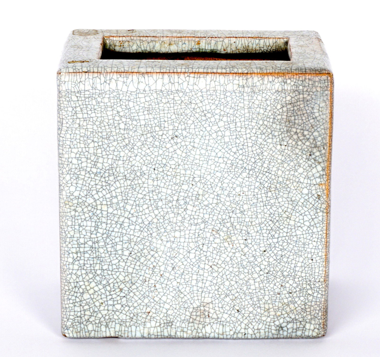 Chinese Ge Type Square Crackle Glaze Vase: 19th / 20th Century Ge type crackle glaze vase, partial impressed China on base, overall 4" h. x 4" x 2.5".