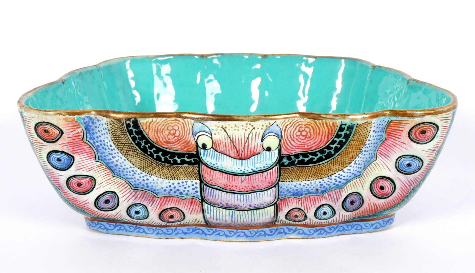 Late Qing Chinese Porcelain Butterfly Bowl: 19th Century porcelain bowl in the form and decorated as a stylized butterfly, bearing a Xiangfeng Qing six character mark on base. Overall 2.75" h. x 8" x 5.75".