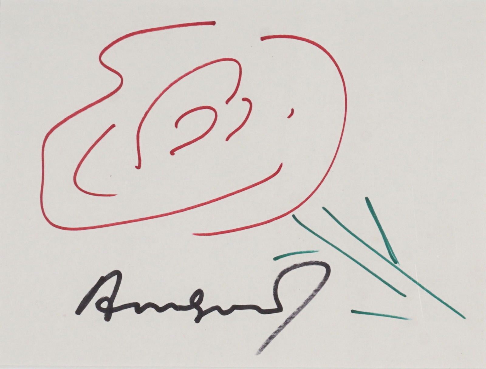 Attrib. Andy Warhol Rose Flower Drawing: attrib. WARHOL, Andy, (American, 1928-1987): Stylized rose, Marker/Paper, signed lower center, sight size 7" x 9.25", framed 12.25" x 14.5".