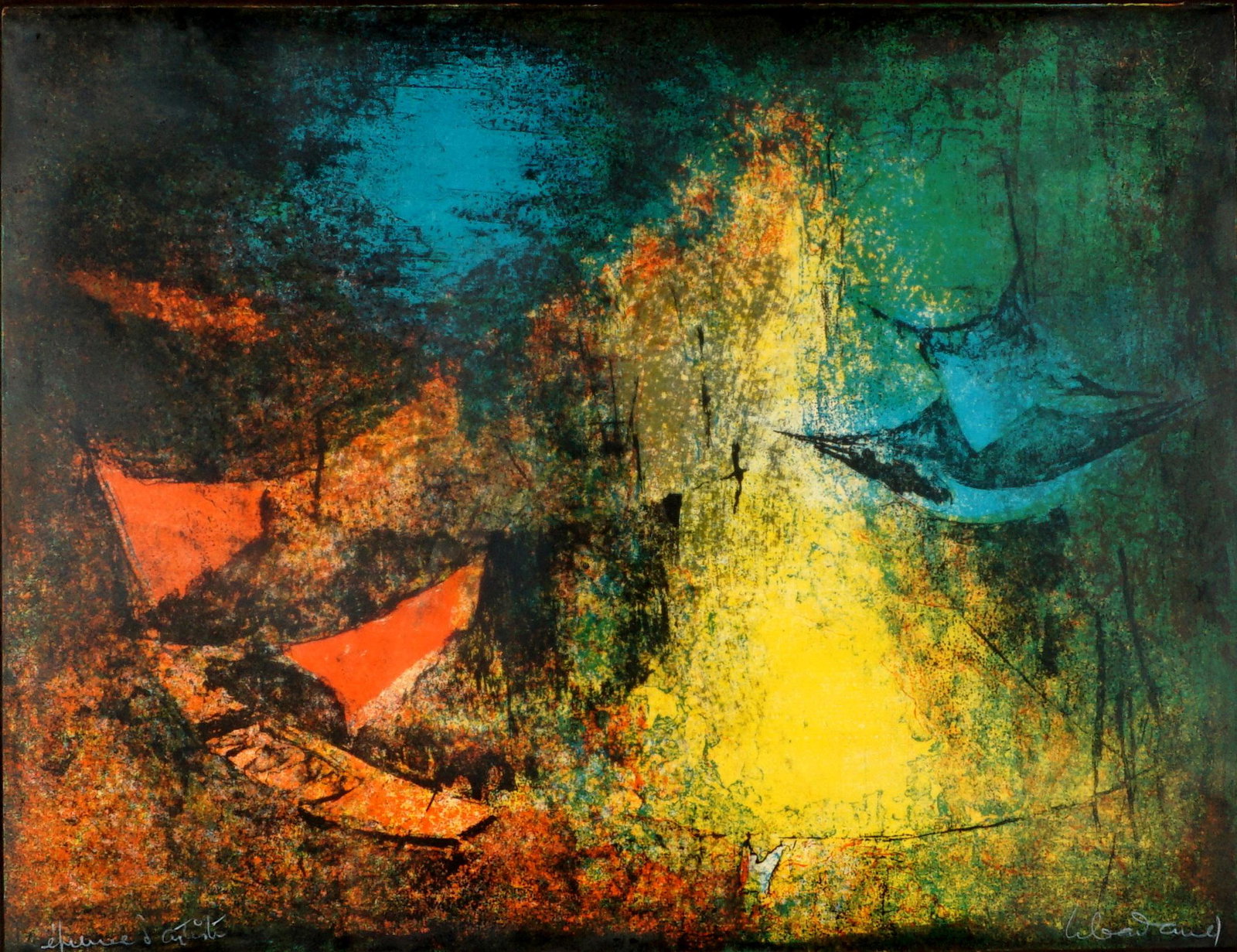 Lebadang Reflect Juane Lithograph: LEBADANG, (French/Vietnamese, 1922-2015): "Reflect Juane" abstract, Lithograph/Paper, signed lower right, Epreuve d' Artiste lower left, sight size 19.5" x 25.5", framed 28.25" x 34.25. Sold with Upst