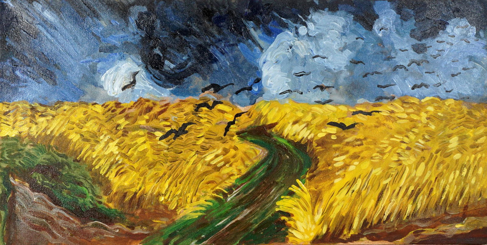 Robert Andrew Parker after Van Gogh Wheatfield: PARKER, Robert Andrew, (American, 1927-): After Vincent Van Gogh's famous last painting Wheatfield with Crows, this painting is a copy of the artwork created by Parker for the 1956 movie "Lust For Lif
