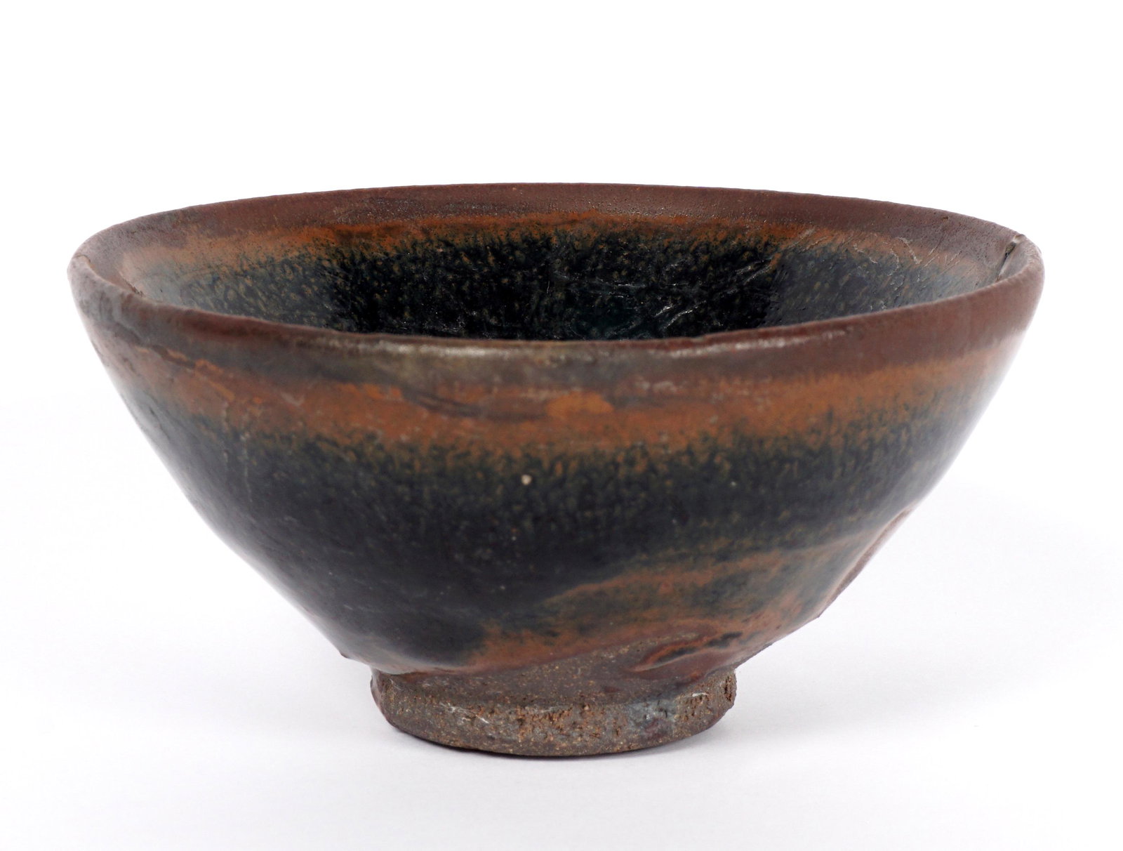 Chinese Song Style Hare's Fur Bowl: Diminutive tea bowl, hare's fur brown glaze, unglazed foot, possibly Song Dynasty, old partial Jade Dragon label, 1.75" h. x 3.75". Condition: Rim chips.