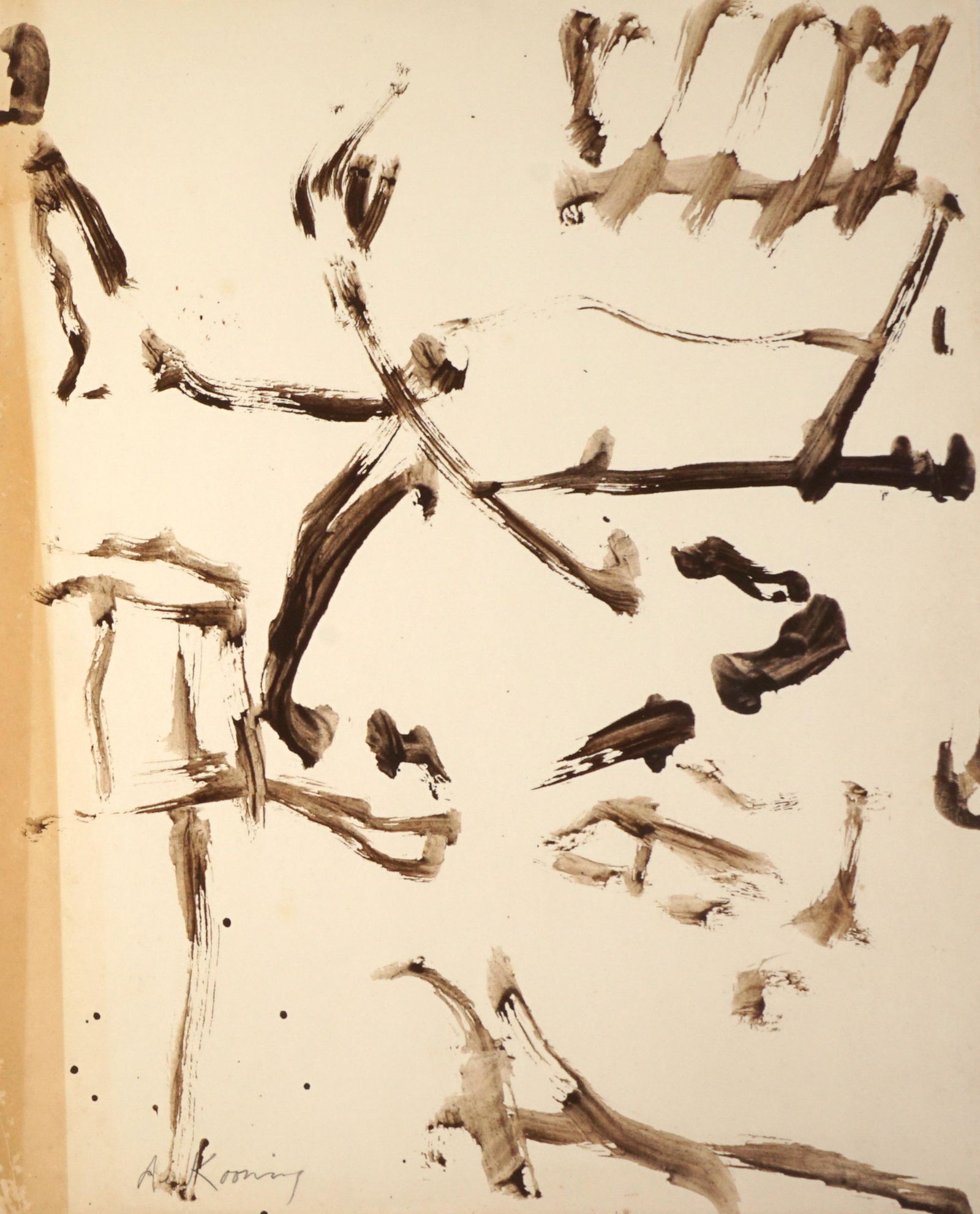 Willem De Kooning Suma Ink on Paper Ex-Christies: de KOONING, Willem, (American, 1904-1997): Untitled composition, Suma Ink on Paper, signed lower left, ex-Christies lot 43, July 23, 2013, 17" x 14", unframed. Condition: Toned discoloration and creas