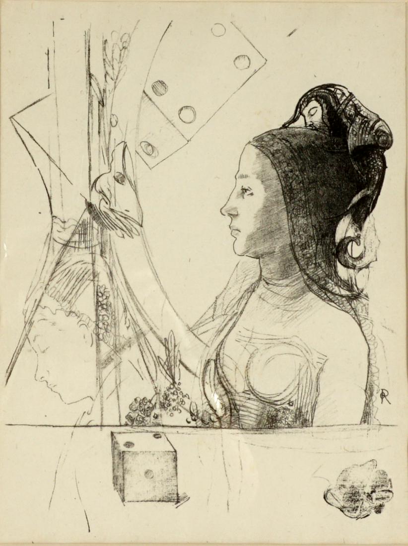 Odilon Redon Woman with Bonnet Lithograph: RDEON, Odilon, (French, 1840-1916): "La Femme au bonnet Phrygien", lithograph on paper, monogrammed lower right, sight size 12.5" x 9.5", framed 21" x 18".