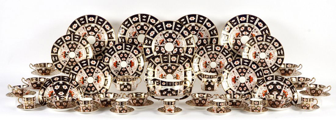 55 pc. Royal Crown Derby Traditional Imari China: Approx. 55 pieces total in the traditional Imari pattern (2451) by Royal Crown Derby to include 5 dinner plates (10.75"), 6 salad plates (8.5"), 2 crescent salad plates, 5 bread plates (6.25"), 6 tea