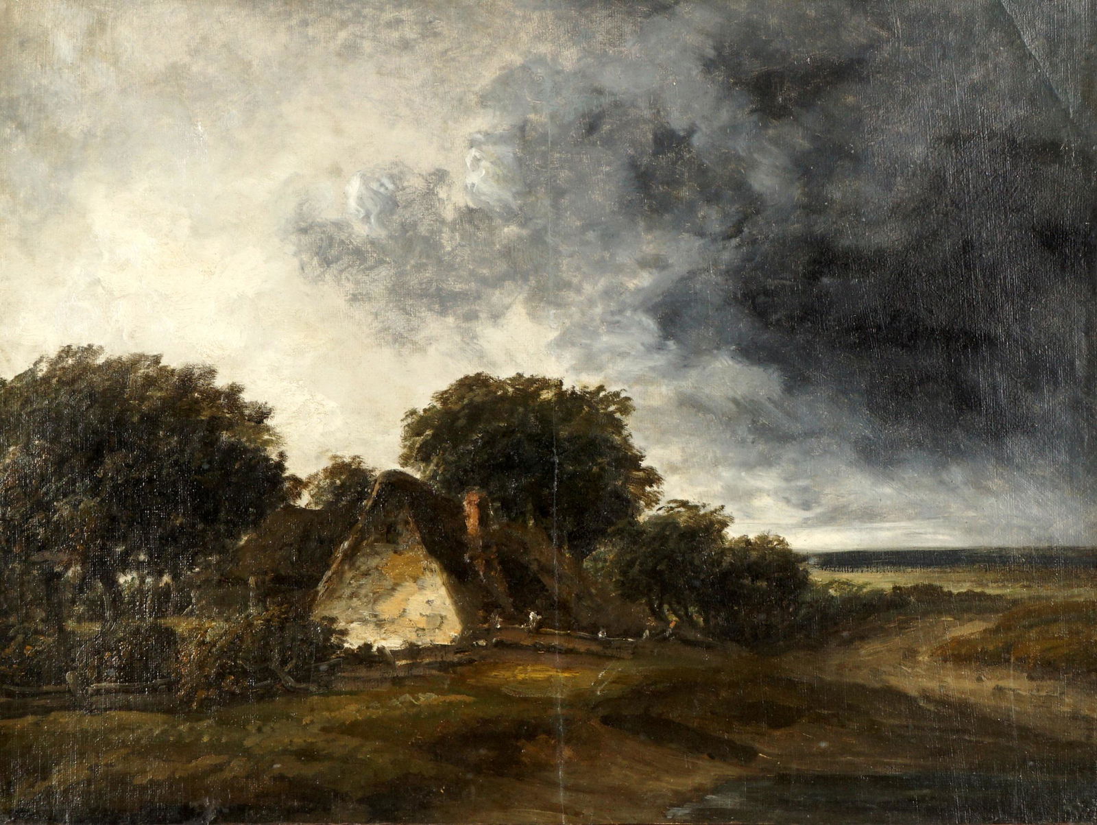 Goupil & Co Labeled French Countryside Painting: Impressionist landscape scene of the French countryside with a house, Oil/Canvas, there appears to be a tiny illegible pencil name and number lower right, Goupil & Co. of Paris, Boussod, Valadon, & Co