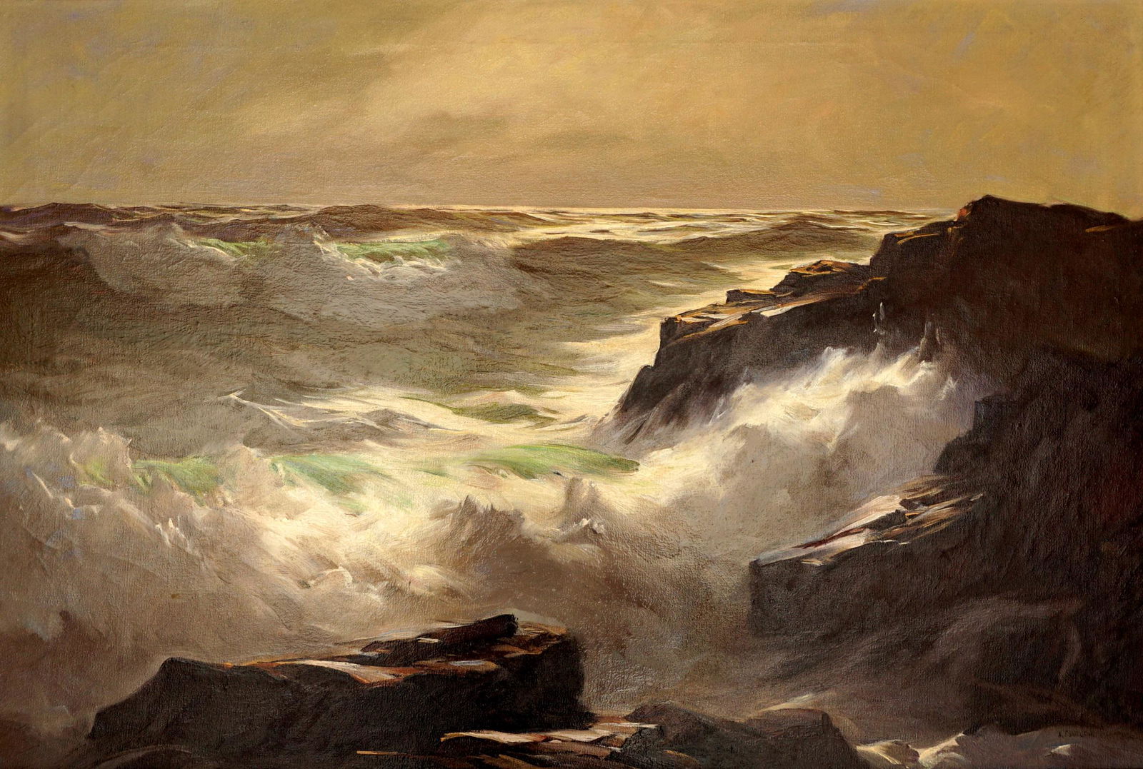 Alphonse Joseph Shelton Quiet Mood Marine Painting: SHELTON, Alphonse Joseph, (American, 1905-1976): "Quiet Mood", Maine coastal landscape, Oil/Canvas, signed lower right, Sheldon Swope Art Gallery label verso, 24" x 36", framed 41.25" h. x 29.5".