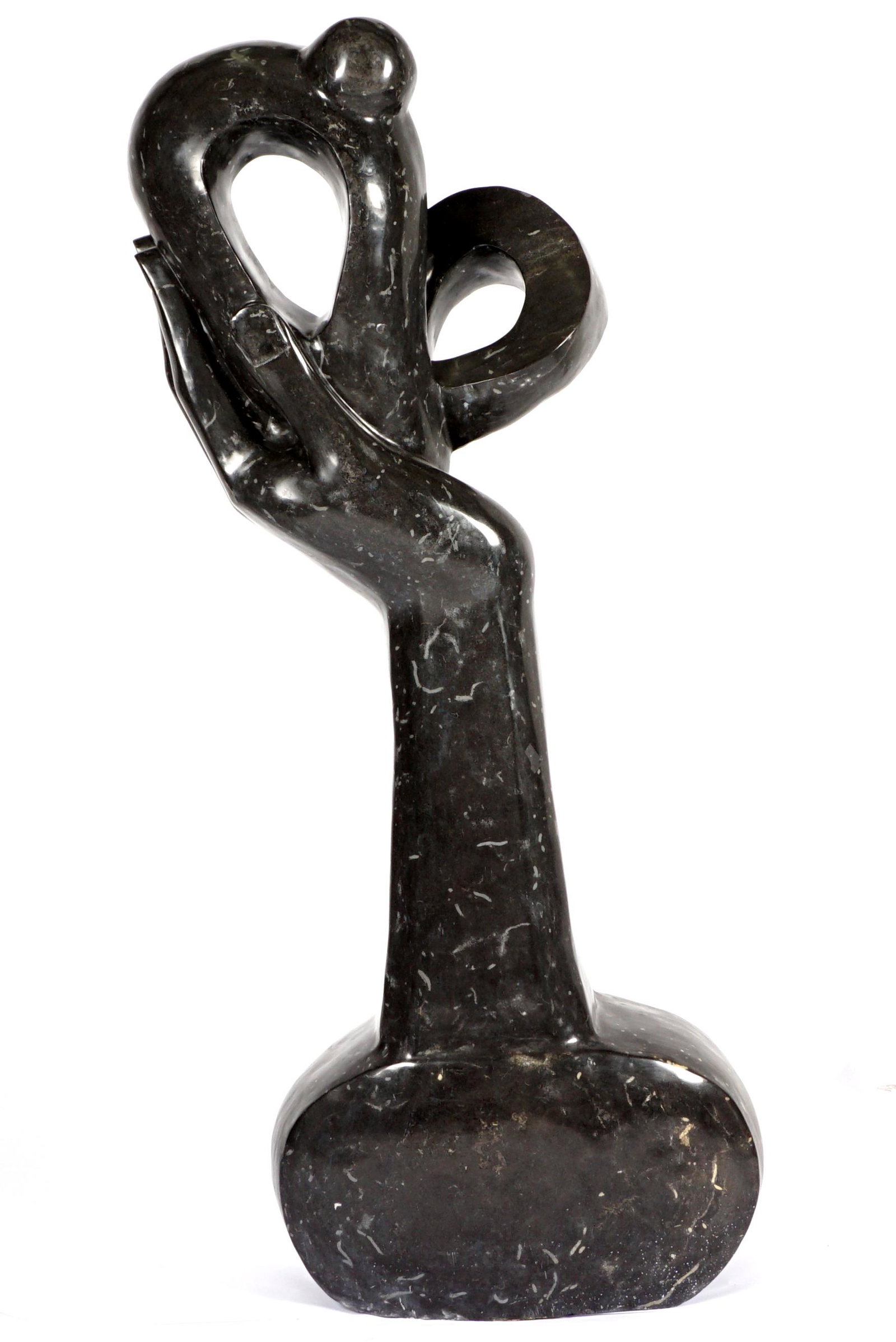 Attrib. Gert Olsen Modernist Hand Marble Sculpture: attributed OLSEN, Gert, (American, 20th Century): Modernist sculpture of an arm and hand holding an abstract object, no visible signature, approx. 55.25" h .x 24.5" x 15".