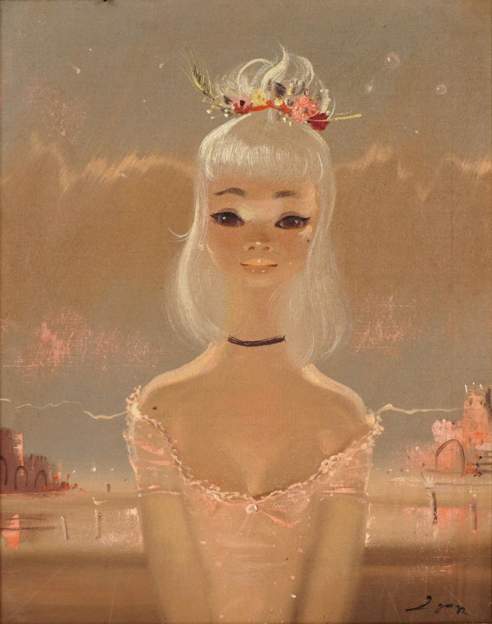 Igor Pantuhoff Portrait of a Girl: PANTUHOFF, Igor, (Russian/American, 1911-1972): Portrait of a girl in pink dress, Oil/Canvas, signed lower right, 20" x 16", framed 25" x 21".