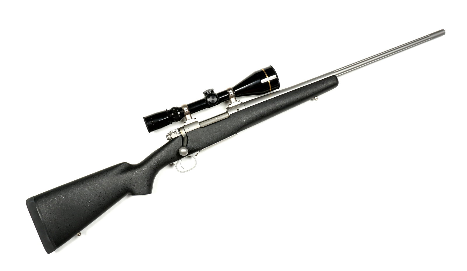 Winchester Model 70 Extreme Weather Rifle w/ Scope: Winchester Model 70 bolt action rifle, .243 caliber 22" fluted stainless barrel, Leupold VX-III 3.5 - 10 x 50mm scope, synthetic stock, serial number 35CZY05557, Overall 42.25" long, length of pull 13