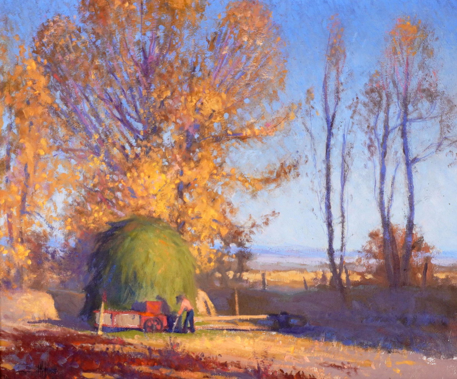 Hope Wiley Harvest Time Landscape Painting: WILEY, Hope S., (American, 1908-1992): "Harvest Time", California autumnal landscape, Oil/Canvas signed lower left, 20.5" x 24", framed 25.5" x 29".