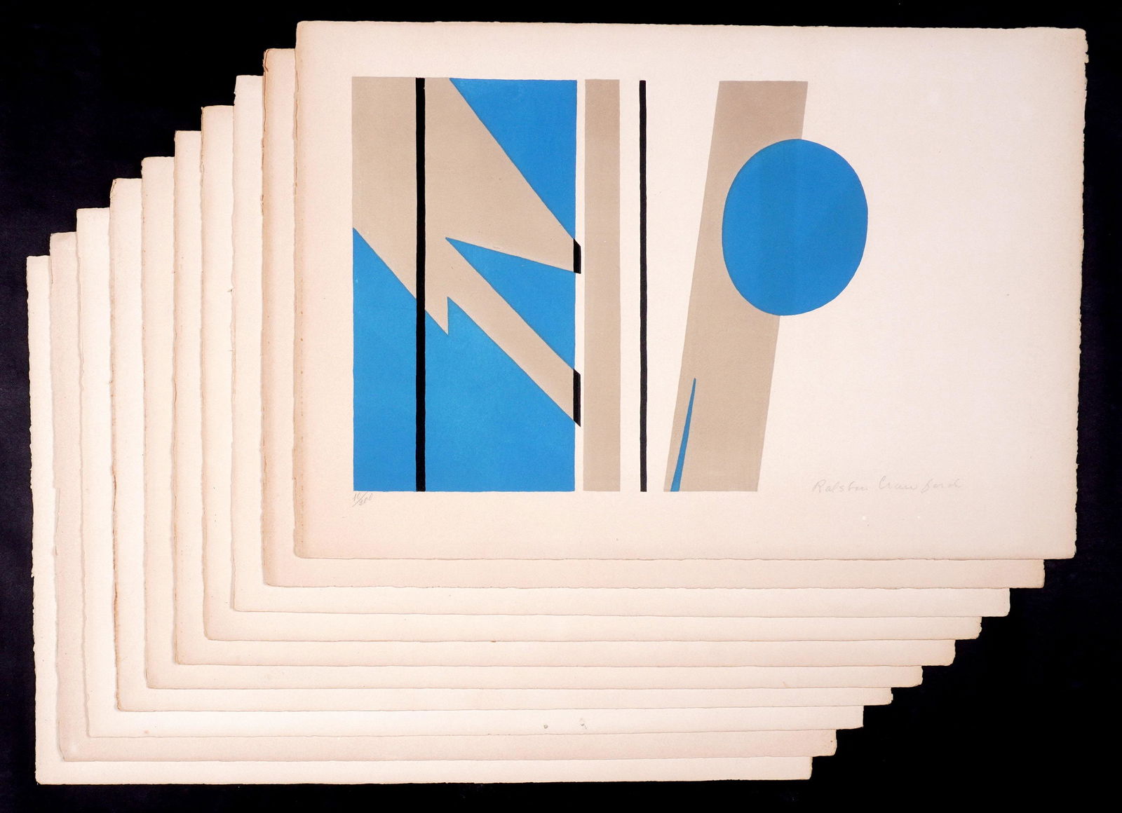 Ten Ralston Crawford S. S. De Grasse Lithographs: CRAWFORD, Ralston, (American, 1906-1978): "S. S. De Grasse", Lithographs in colors, pencil signed lower right, numbers 10,19,23,44,48,50,51,53,58,61 of 200. various blind stamps. Image size 11.5" x 15