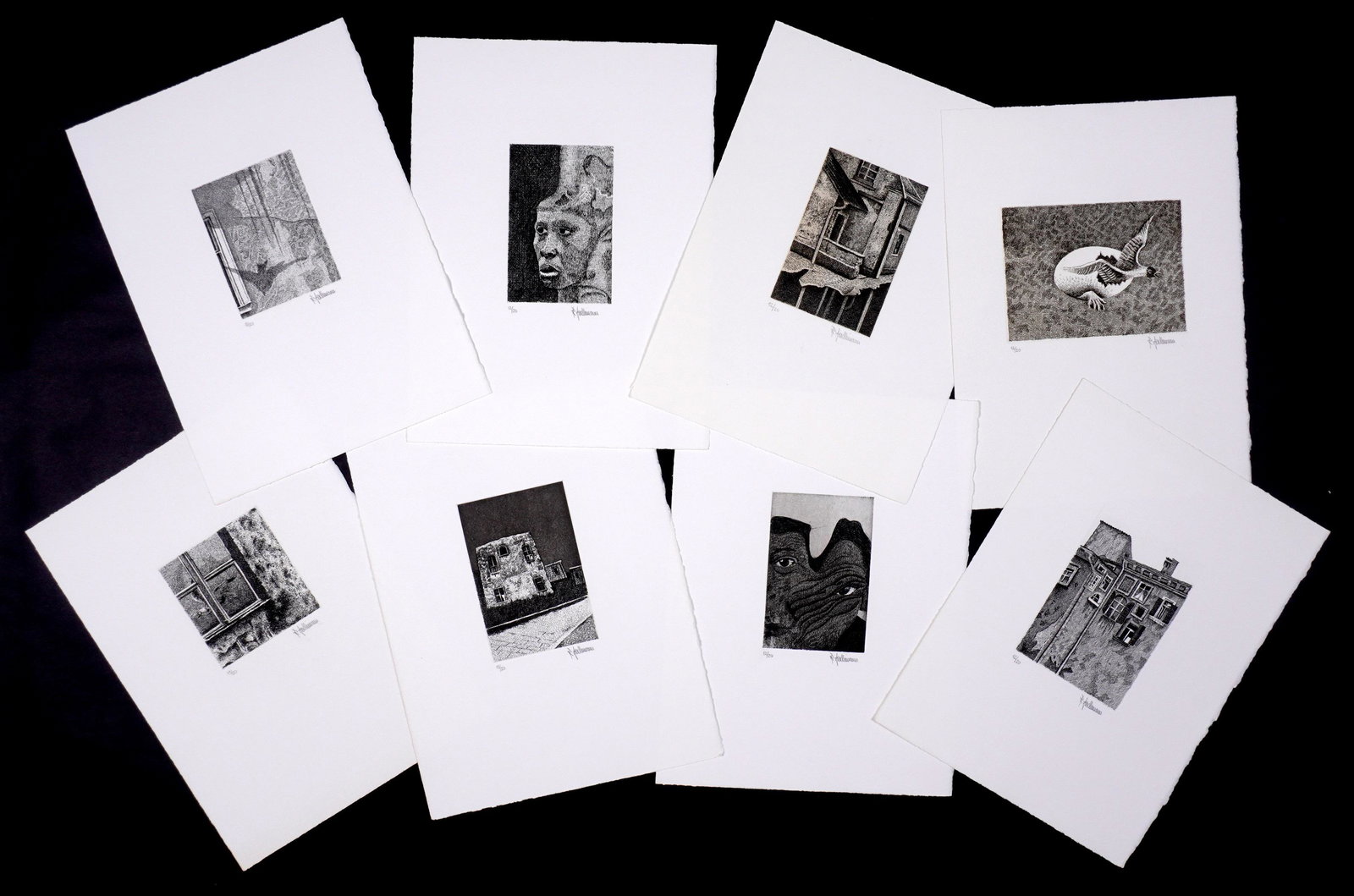 Illegibly Signed Portfolio of Eight Etchings: Illegible signed R. Jedlimann? portfolio of Eight etchings, each pencil signed lower right and numbered 12/20. Assorted plate sizes, paper size 15" x 11".