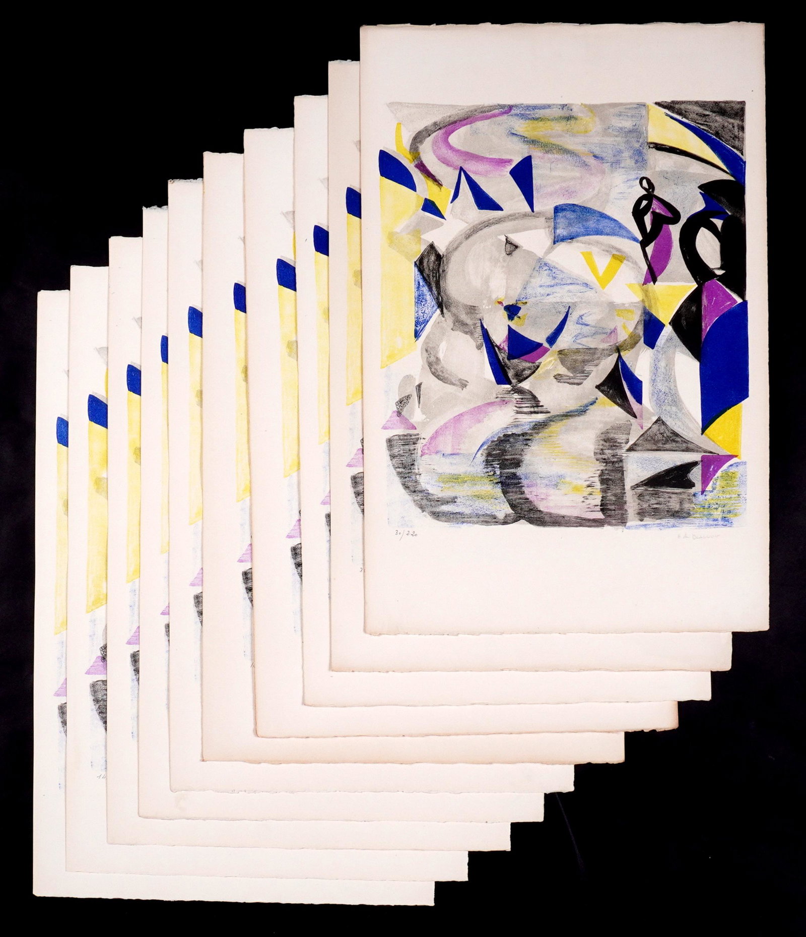 Ten Helene de Beauvoir Le Gondolier Lithographs: de BEAUVOIR, Helene, (French, 1910-2001): "Le Gondolier", Lithograph in colors on Arches Paper, pencil signed lower right, GG blind stamp, from an edition of 220, comprising of numbers30,35,50,99,100,