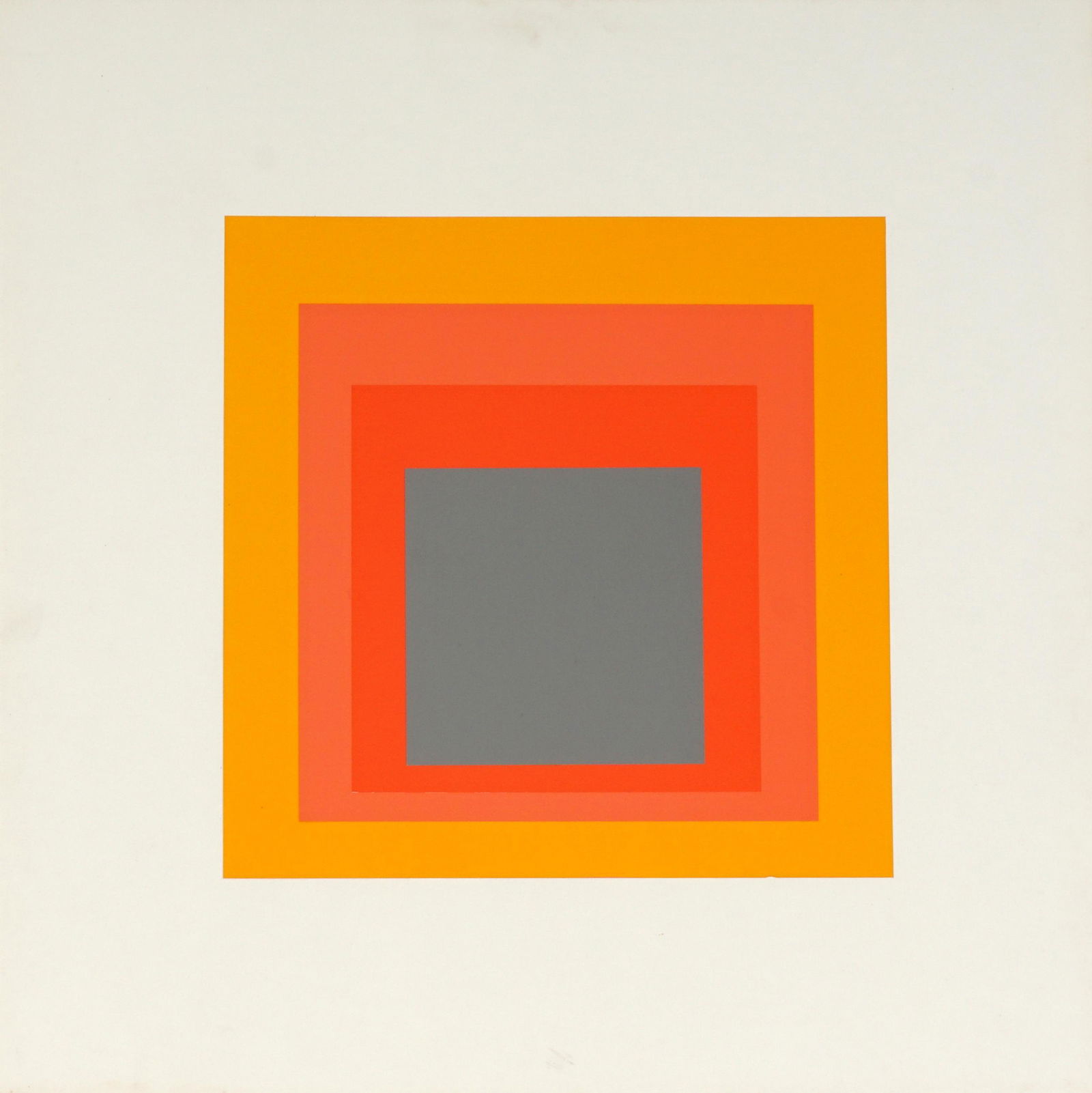 Manner of Josef Albers Homage to the Square: Homage to the Square in the style of Josef Albers, four sheets of colored paper overlaid over each other, largest square 18" x 18", unsigned. Mounted in a custom Robert Kulicke frame. 30.5" x 30.5". C