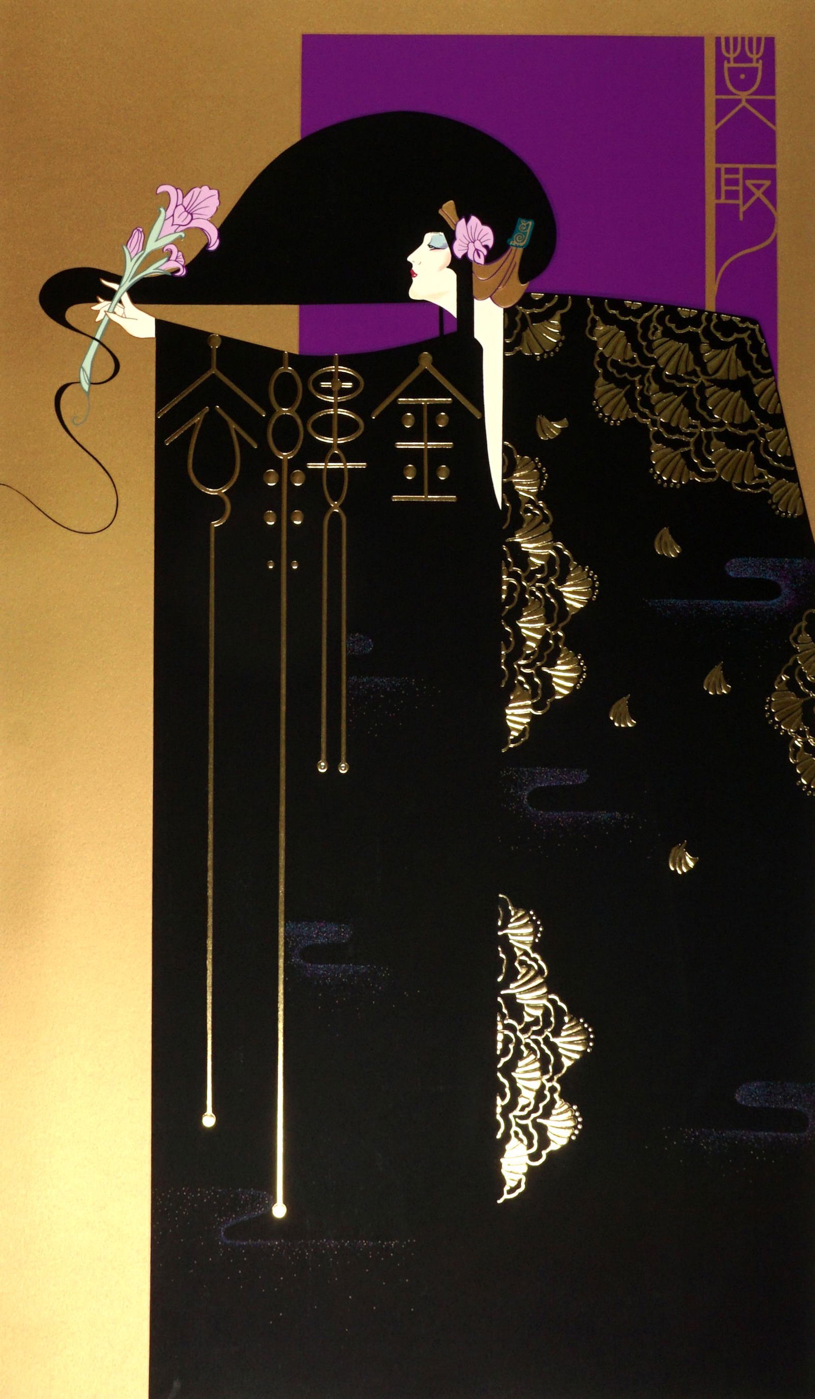 Lillian Shao The Gold Threaded Robe Lithograph: SHAO, Lillian, (American, 20th Century): "The Gold Threaded Robe", Embossed Lithograph/Paper, pencil signed lower right, numbered 238/300, image size 34" x 20", overall 40.25" x 25.75". Condition: Cor