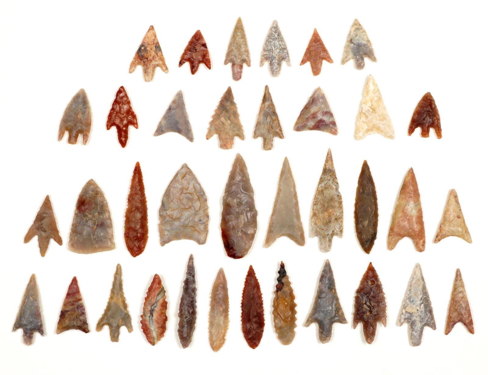 Collection of Northwest Gem Points: An assembled collection of approx. 36 Northwest gem points, largest 1 7/8".
