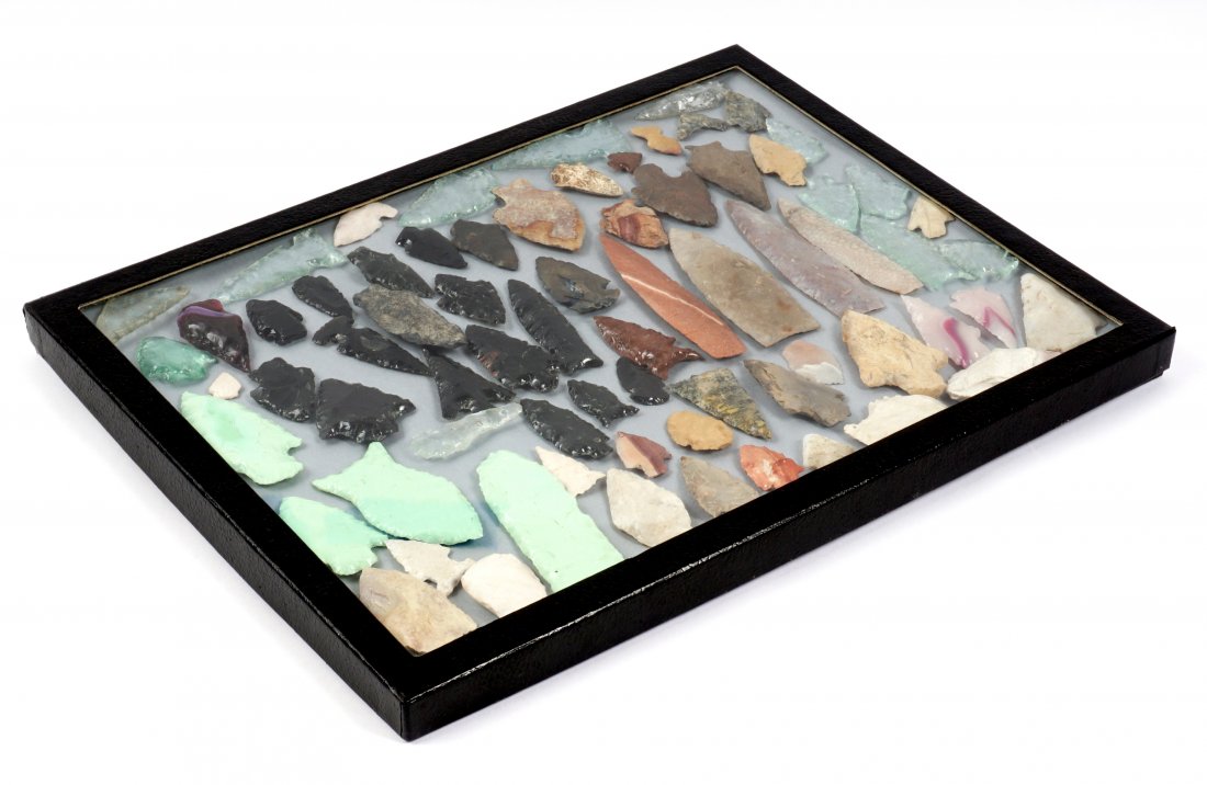 Collection of Fantasy / Reproduction Points: An assembled collection of approx. 71 reproduction arrowhead points,assorted sized and constructions, longest 4.25".