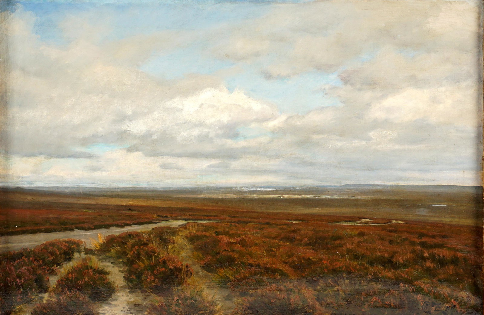 Christian Zacho Bog Landscape Painting: ZACHO, Christian, (Danish, 1843-1913): Picturesque seaside bog landscape, Oil/Canvas, initial signatures and dated '87 lower right, illegible title verso, 16.75" x 24.5", framed 25" x 33". Condition: