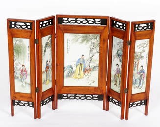 Chinese Porcelain Plaque Folding Table Screen