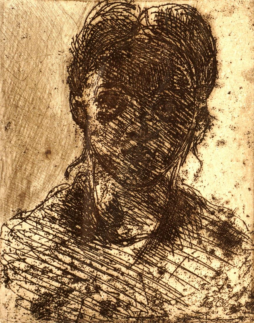 Paul Cezanne Tete de Jeune Fille Etching: CEZANNE, Paul, (French, 1839-1906): "Tete de Jeune Fille", Etching/Paper, signed in the plate, Cherpin 4, posthumous impression, plate size 4.75" x 3.75", framed 26.75" x 25.75". Sold with Certificate