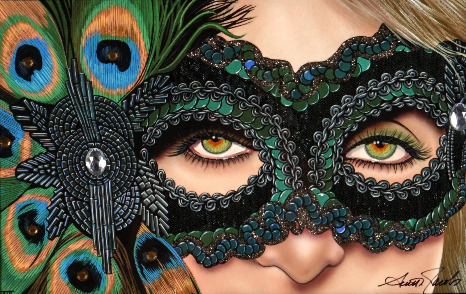 Scott Jacobs My Queen Embellished Giclee: JACOBS, Scott, (American, 1958-): "My Queen", embellished Mixed Media Giclee on Paper, signed lower right, from the edition of 25, sight size 10.75" x 16.5", framed 25.25" x 31.25"