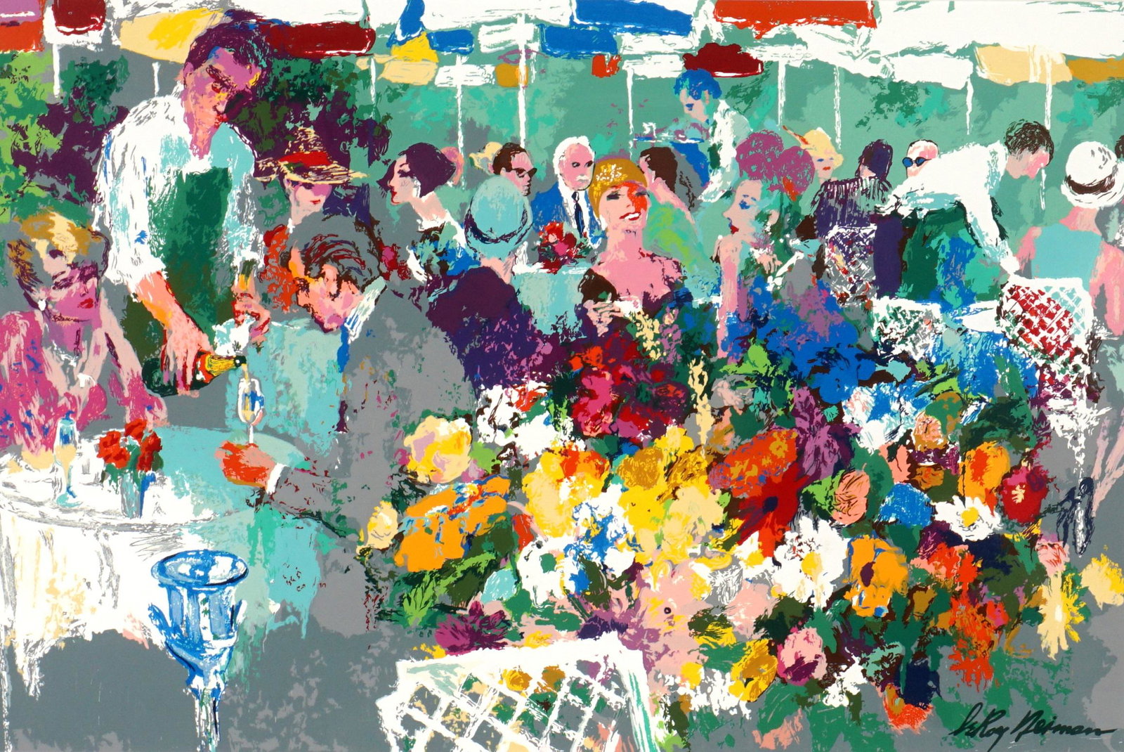 Leroy Neiman Bistro Garden Serigraph: NEIMAN, Leroy, (American, 1921-2012): "Bistro Garden", Serigraph on paper, signed in the plate, 18.25" x 27", framed 33" x 42". Sold with Certificate and Appraisal for $815.