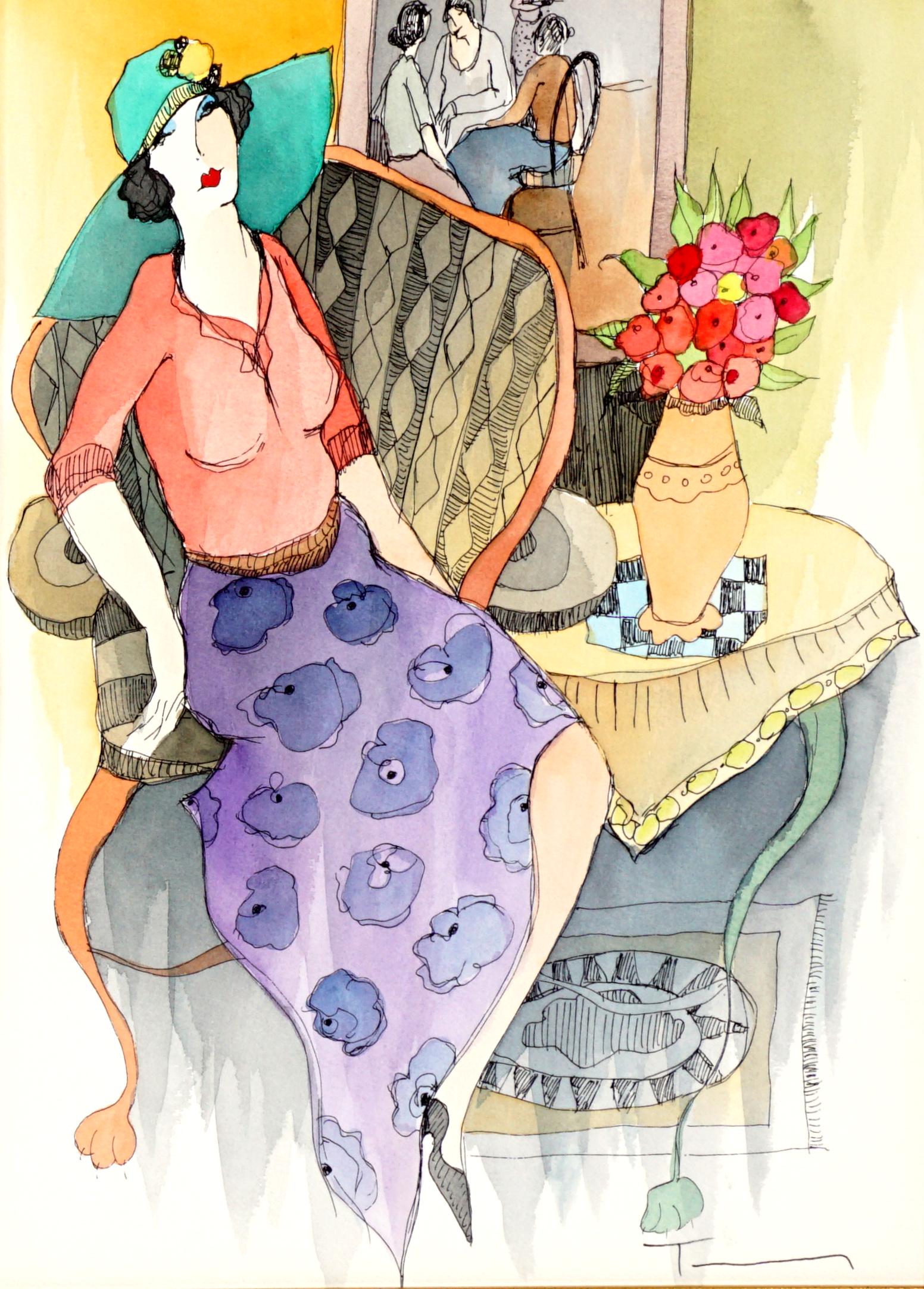 Tarkay Vanguard Mixed Media: TARKAY, Itzchak, (Hungarian/American, 1935-2012): "Vanguard", Mixed Media on Paper, 13.25" x 9.75", framed 24.75" x 21.25".