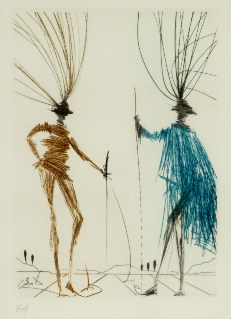 Salvador Dali Signed Gentlemen of Verona Etching: DALI, Salvador, (Spain, 1904-1989): "Two Gentlemen of Verona" from "Much Ado about Shakespeare", Drypoint Etching on Paper, signed in the plate and pencil signed lower right, EA edition number, plate