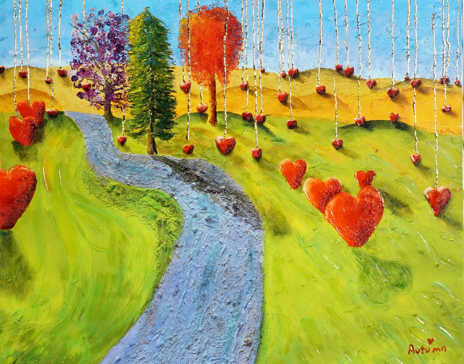 Autumn De Forest Dripping Hearts Embellish Giclee: DE FOREST, Autumn, (American, 21st Century): "Dripping Hearts", embellished Giclee/Canvas, signed lower right, 30" x 38", framed 38.5" x 46.5". Sold with COA for $2,300.