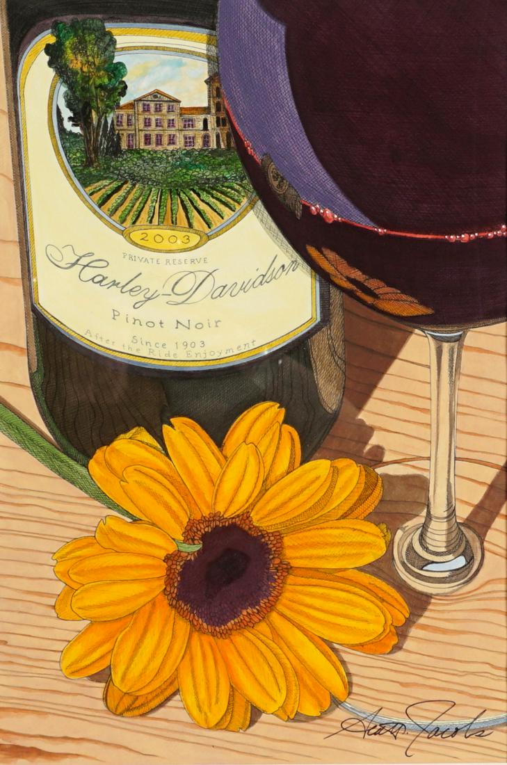 Scott Jacobs Daisy's Pinot XV Mixed Media: JACOBS, Scott, (American, 20th Century): "Daisy's Pinot XV", Mixed Media/Watercolor on Paper, signed lower right, 19" x 13", framed 31" x 25.75". Sold with COA and appraisal for $24,500.