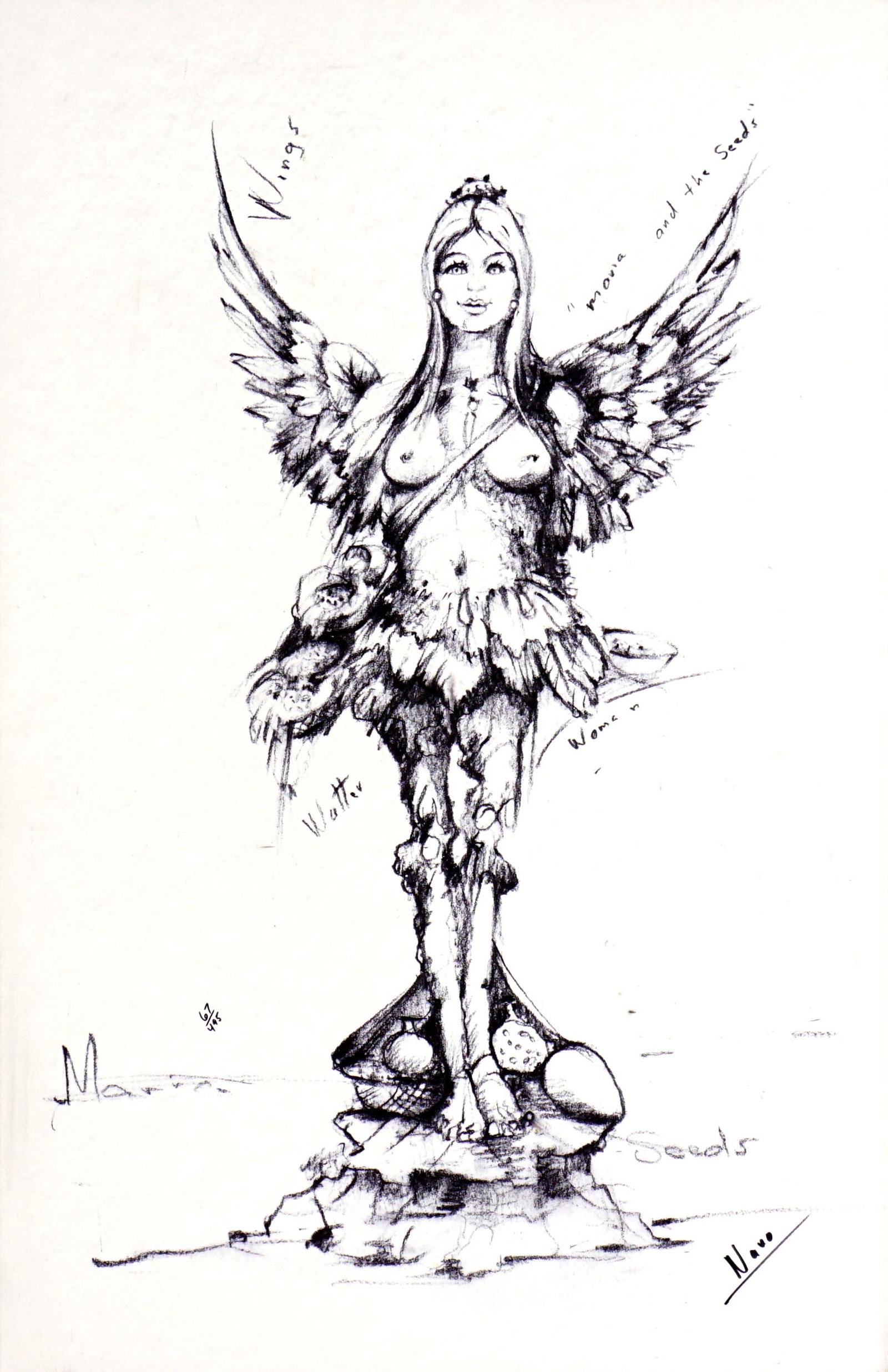 Nano Lopez Maria and the Seeds Giclee: LOPEZ, Nano, (Columbian/American, 20th Century): "Maria and the Seeds", Giclee/Canvas, 31" x 21", framed 37" x 27". Sold with COA and appraisal, unfortunately they are for both the bronze and the gicl