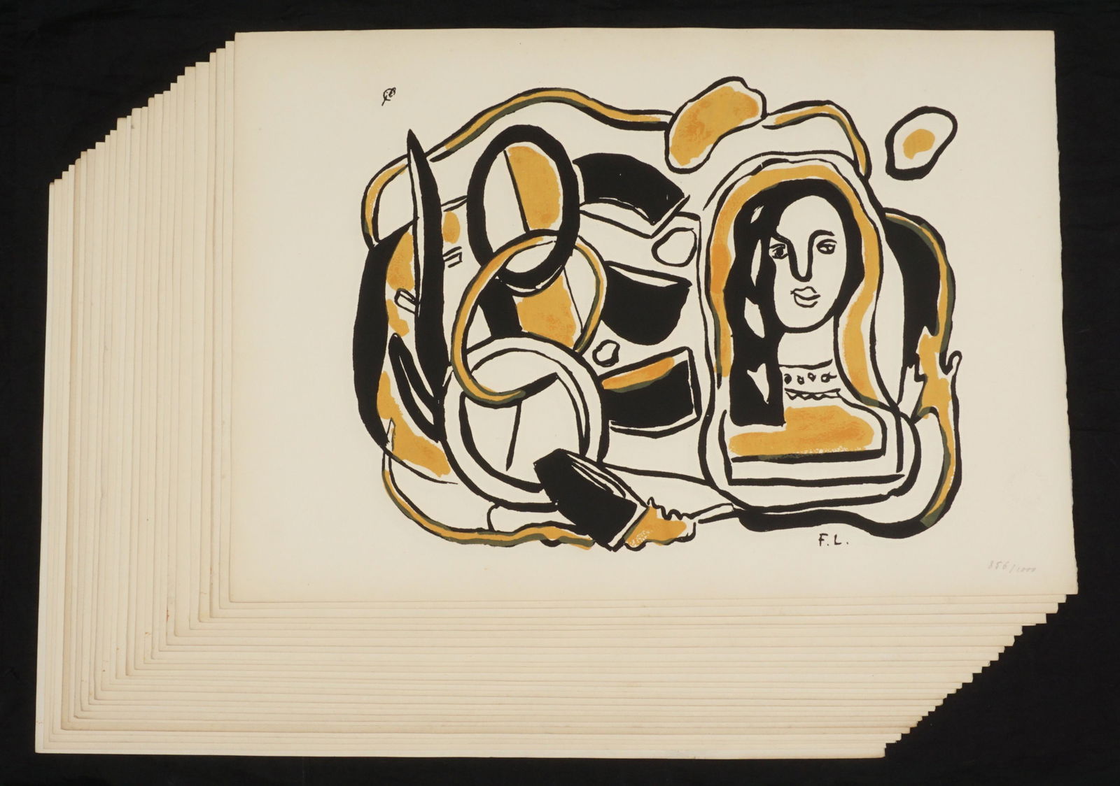 25 Fernand Leger Tete De Femme Avec Serigraphs: LEGER, Fernand, (French, 1881-1955): "Tete De Femme Avec Composition", Serigraph in colors on Arches paper, signed in the plate, F. Leger Blind stamp, from the series of 1000, varying numbers, 15" x 2