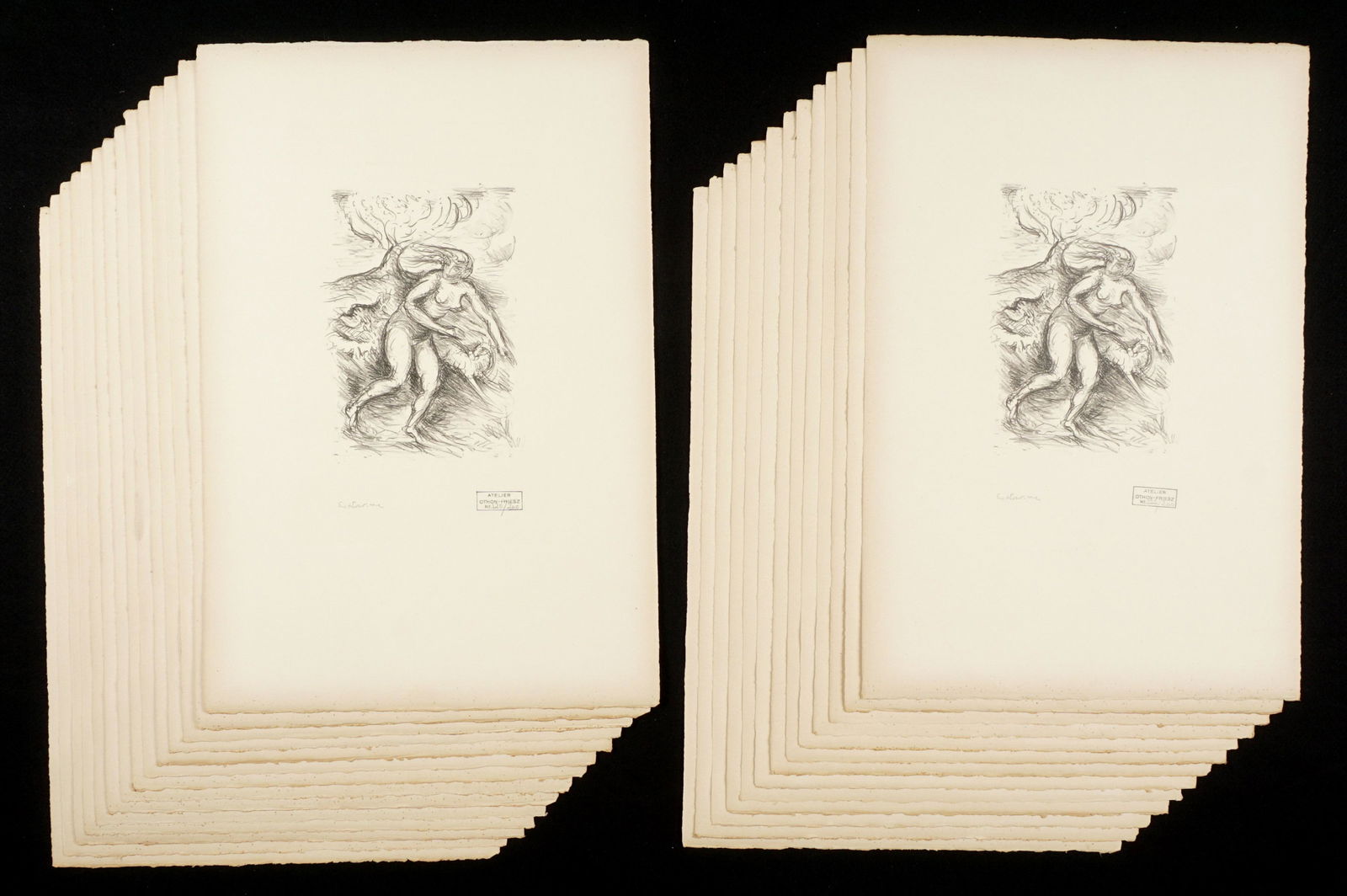 26 Achille Othon-Friesz Nymphe Lithographs: OTHON-FRIESZ, Achille Emile, (French, 1879-1949): "Nymphe", Lithograph on Arches paper, signed in the plate, Atlier Othon-Friesz stamp, from an edition of 200, 22" x 15". Condition: Toning all over, s