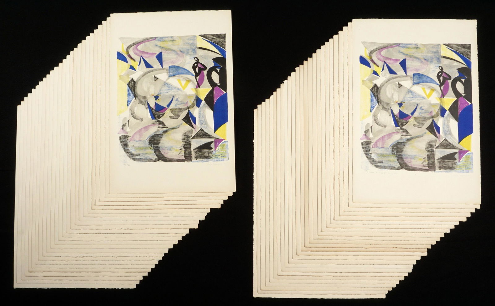 50 Helene de Beauvoir Le Gondolier Lithographs: de BEAUVOIR, Helene, (French, 1910-2001): "Le Gondolier", Lithograph in colors on Arches Paper, pencil signed lower right, GG blind stamp, 8 from the EA edition of 30 and the balance from the edition