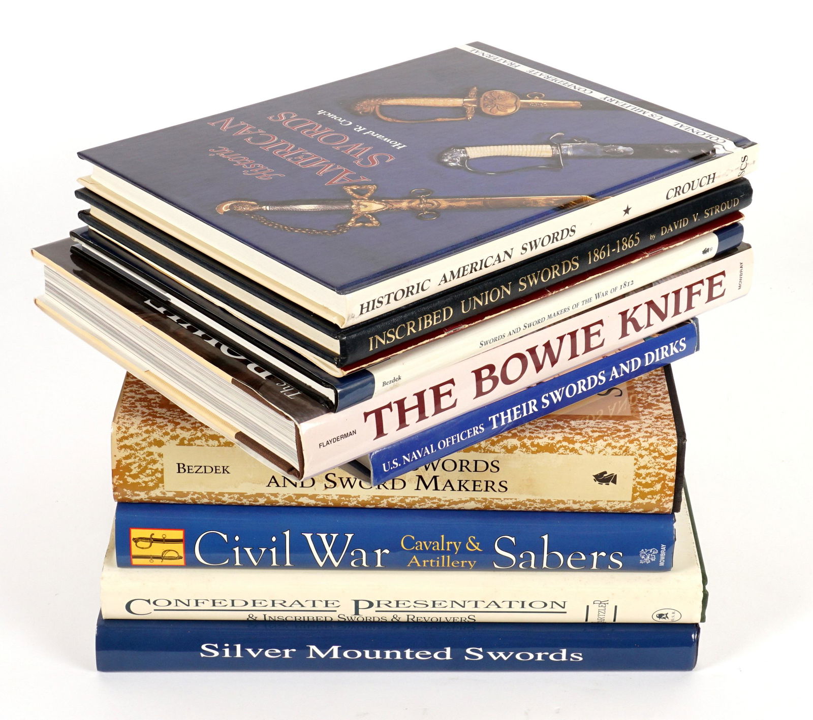 9 Reference Books on Swords and Edged Weapons: 9 books total from the Estate of Donald Ball, noted Civil War sword collector and dealer, to include 1) American Swords and Sword Makers", Richard Bezdek, 1994. 2) "Swords and Sword Makers of the War