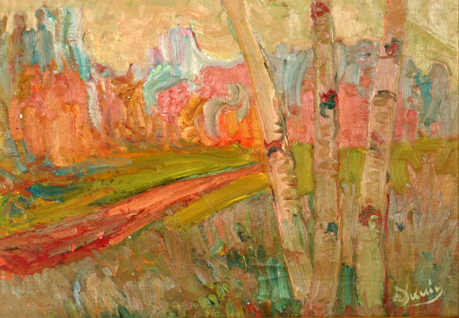 attrib. Andre Derain Impressionist Landscape: attributed DERAIN, Andre, (French 1880-1954): Impressionist wooded landscape, Oil/Board, signed lower left, 15" x 21.25", framed 20.75" x 27.25". Condition: Scattered paint flecks, craquelure.