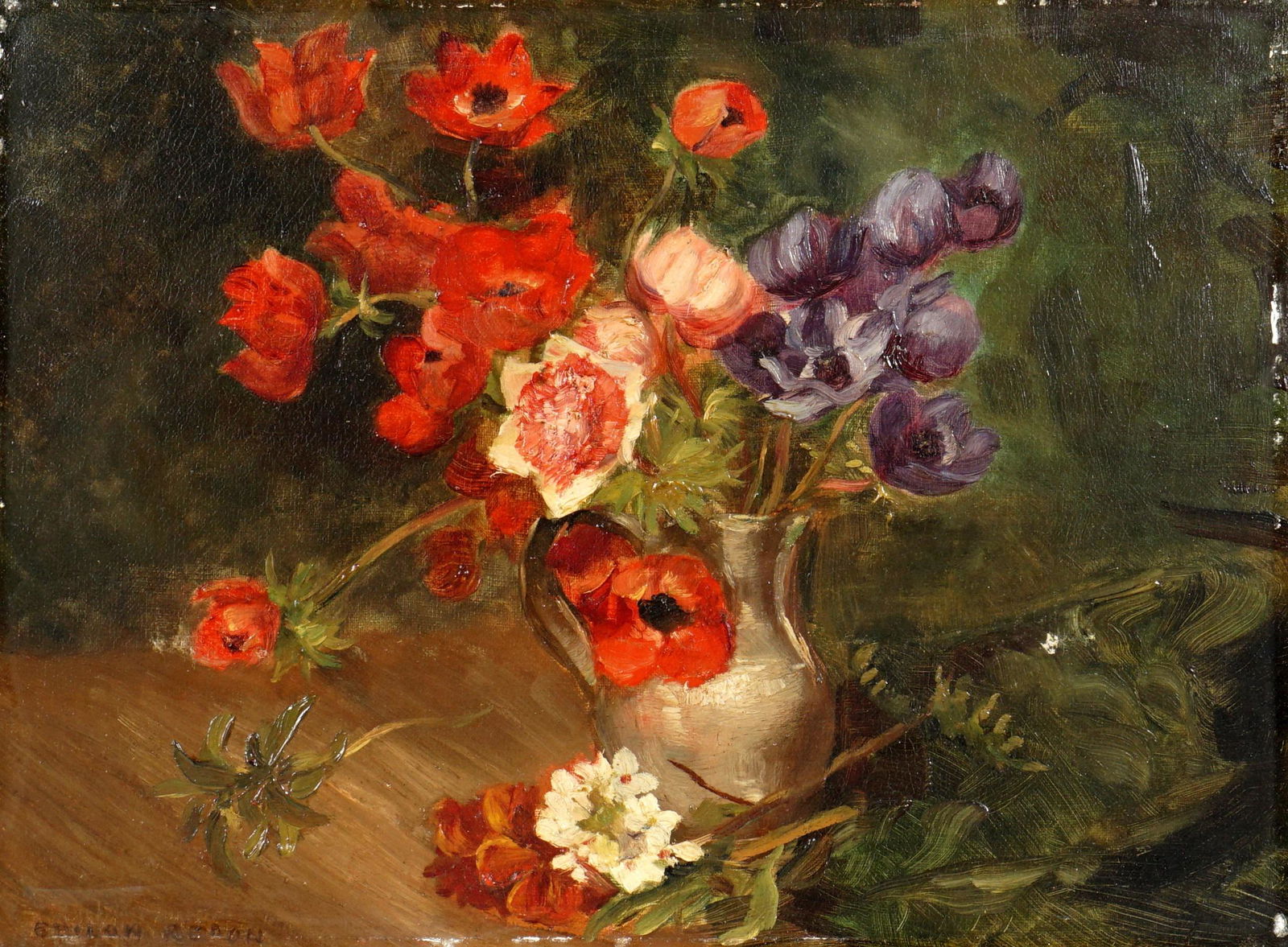 attributed Odilon Redon Still Life of Flowers: attributed REDON, Odilon, (French, 1840-1916): Still life of flowers in vase, Oil/Canvas, signed Odilon Redon lower left, 11.75" x 16", framed 19" x 23". From an upscale Manhattan estate. Condition: F