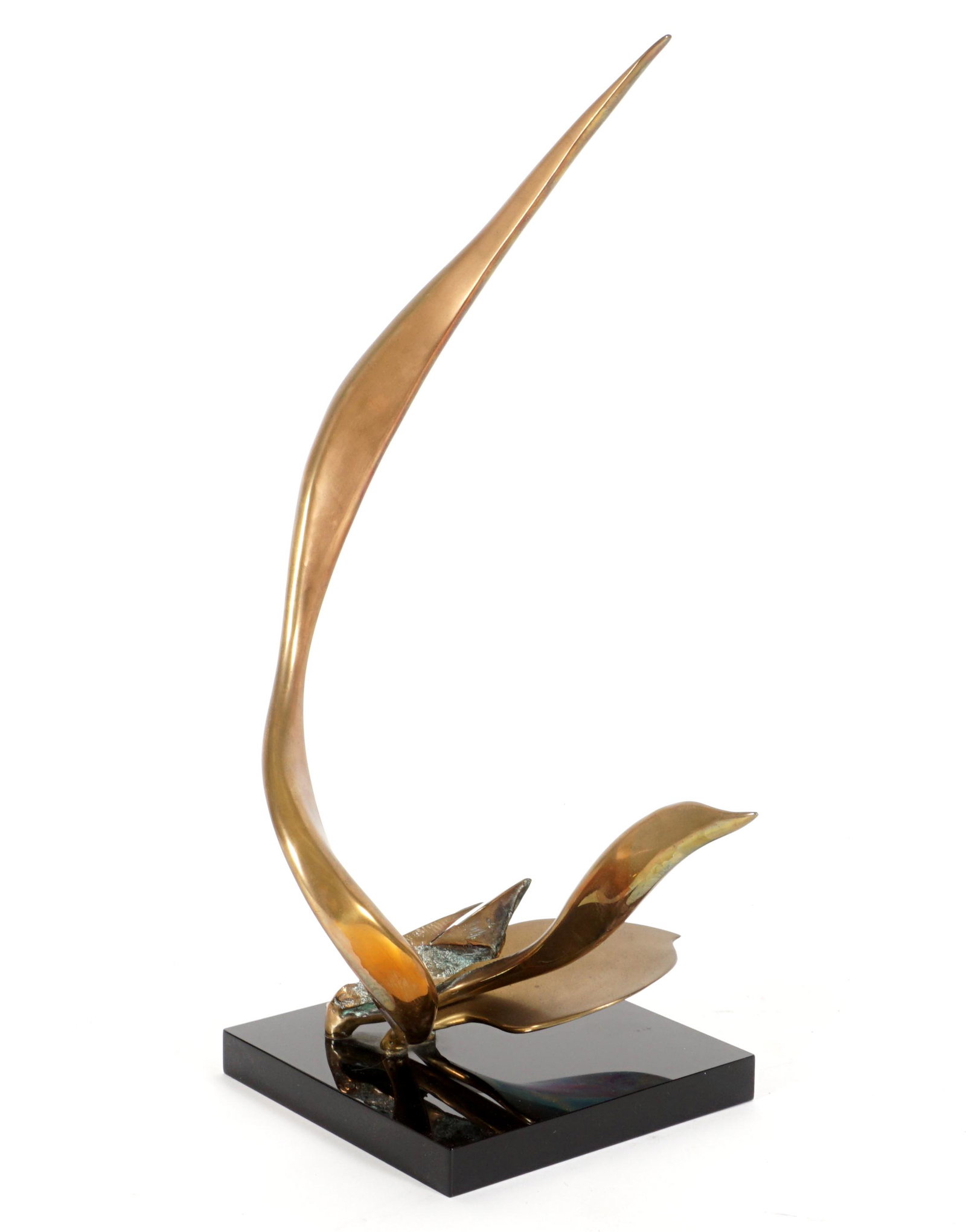 1983 Jack McLean Abstract Brass Sculpture: MCLEAN, Jack, (American, 1953-2017): Abstract brass sculpture affixed to black acrylic base, signed and dated 1983, overall 23.5" h. x 13.75" x 9.75".