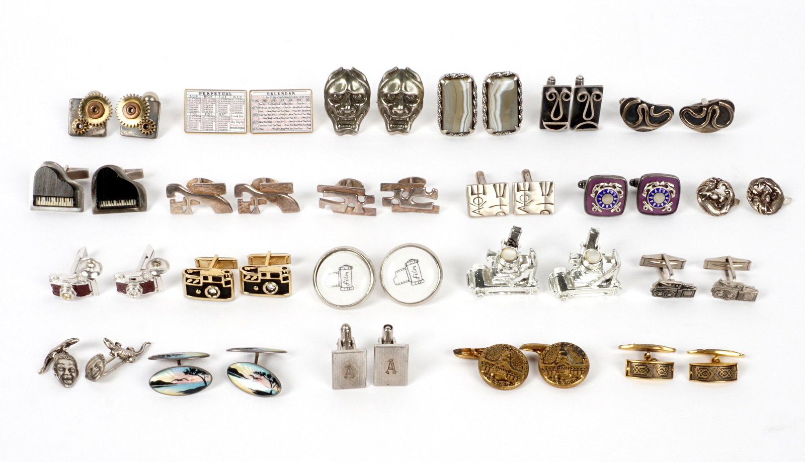 23 Pairs of Assorted Cufflinks: An assembled collection of 23 pairs total, assorted makers to include Paul Smith, Hayward, Michaud, Levin, Steig, several Japanese made, and many unmarked as to maker. This piece was formerly owned by