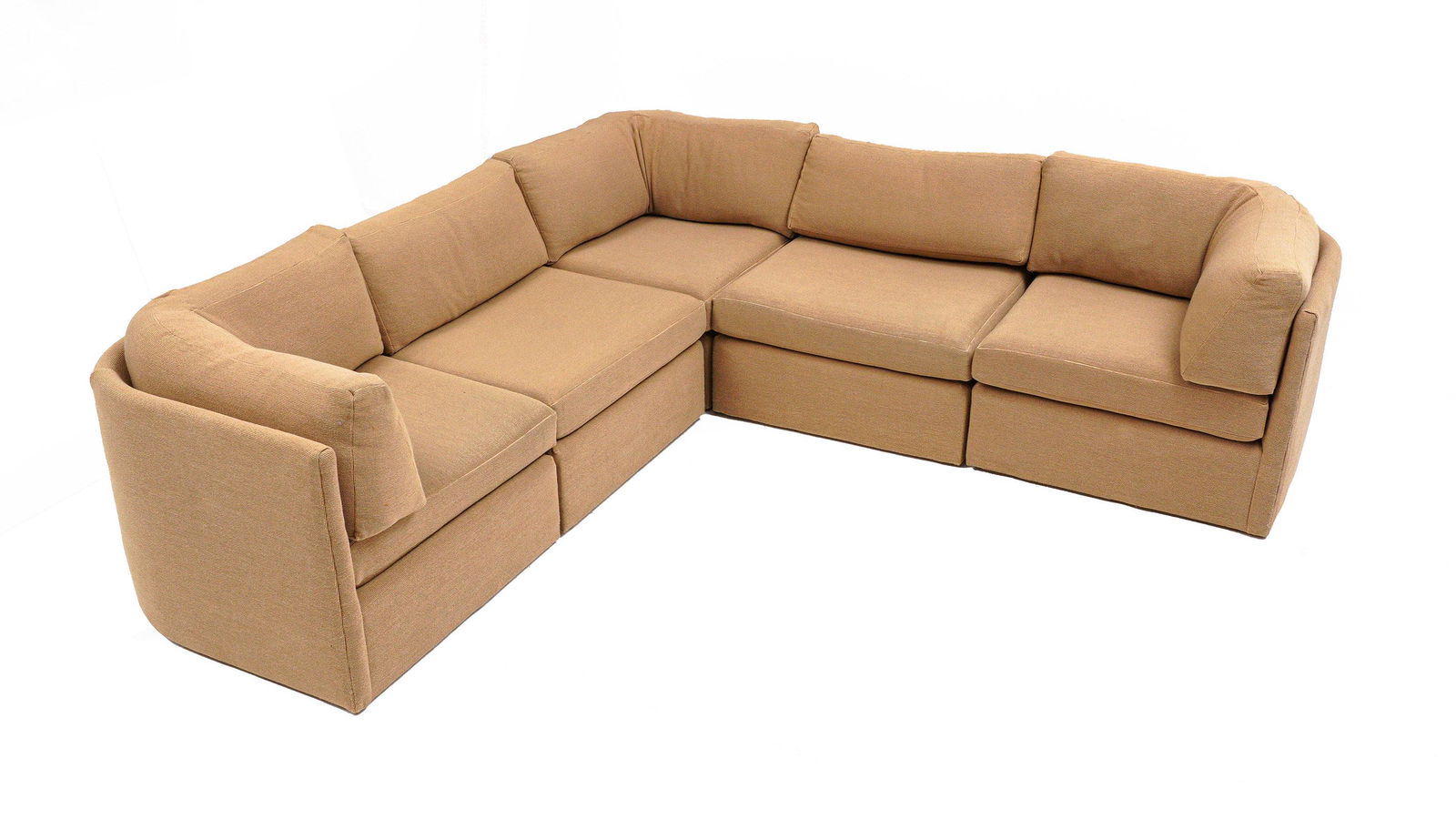 Milo Baughman Thayer Coggin 5 Piece Sectional Sofa: Designed by Milo Baughman for Thayer Coggin five piece sectional comprising of three corners and two centers. No tag, sold with original receipt. Corners (including cushions) measure 30" h. x 33" x 33
