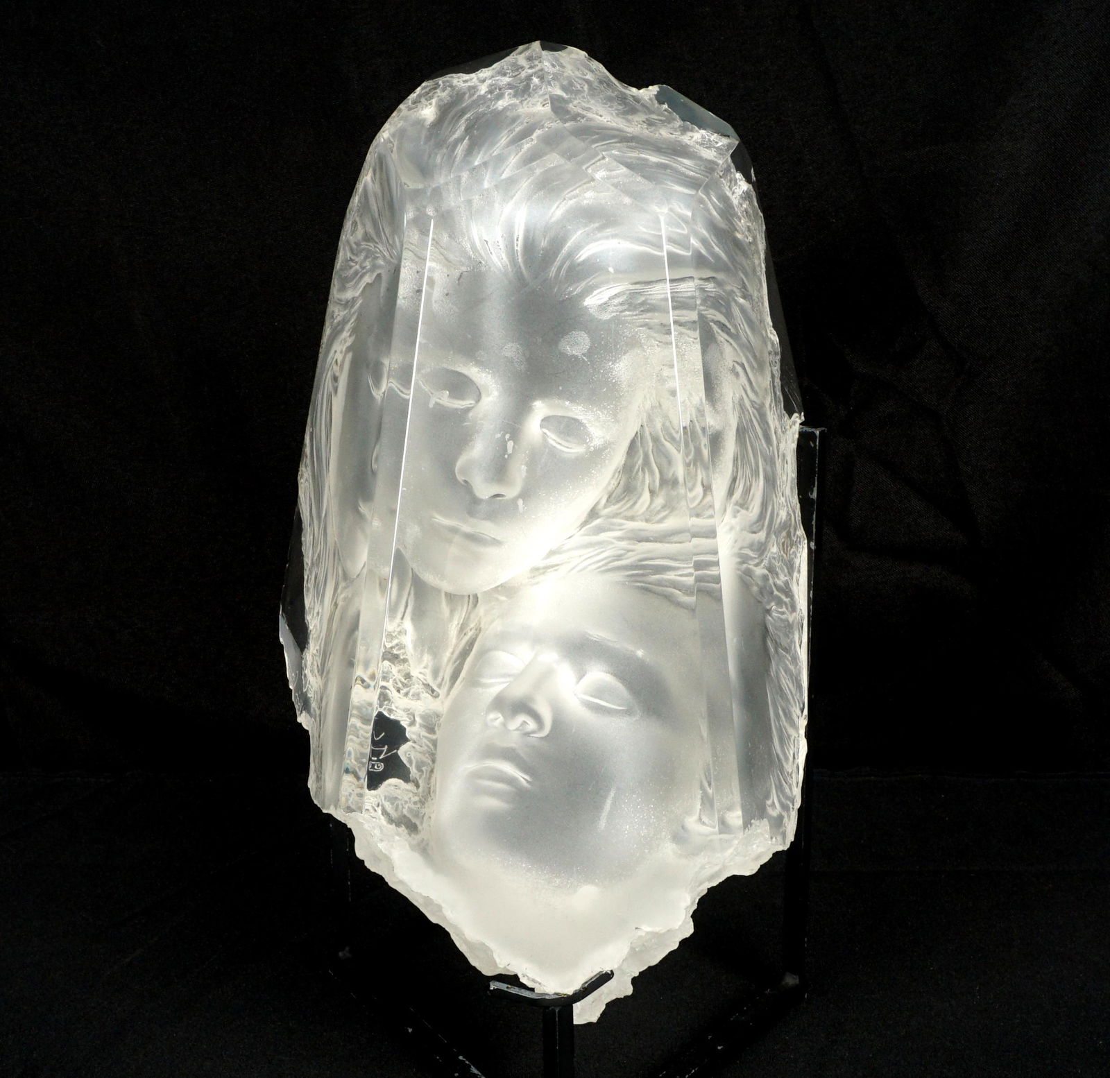 1997 Michael Wilkinson Temple Fragment Sculpture: WILKINSON, Michael, (American, 20th Century): "Temple Fragment", Acrylic sculpture, signed, dated, and numbered 468/900, 11.75" h. x 7.25" x 5.75". Sold with a metal stand. Condition: Surface scratche