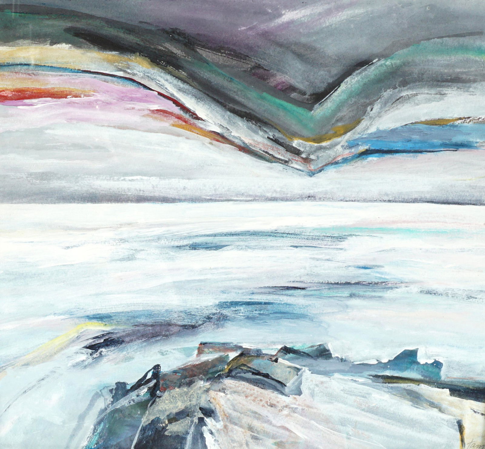 Reuben Tam Abstract Gouache Composition: TAM, Reuben, (American, 1893-1970): Abstract composition, Gouache/Paper, signed lower right, sight size 11.5" x 12.5", framed 20.5" x 21.5".