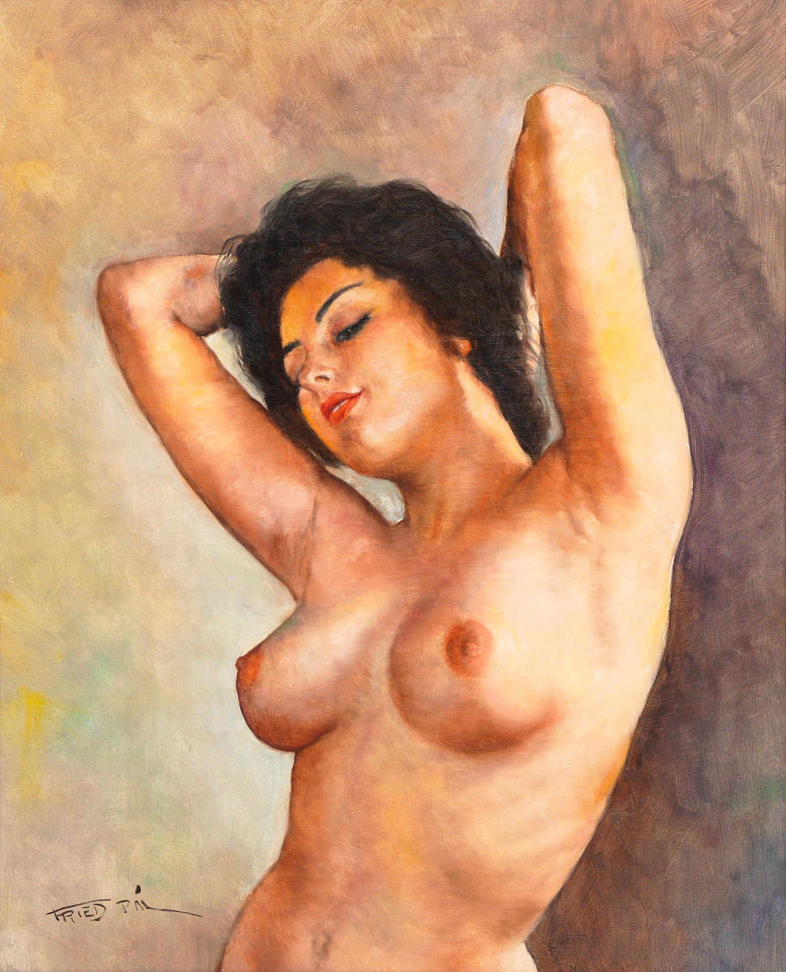 Pal Fried Nude Portrait of a Woman: FRIED, Pal, (Hungarian, 1893-1976): Portrait of a stunning black haired nude woman, Oil/Canvas, 29.5" x 24", framed 37" x 31". Overall condition excellent.
