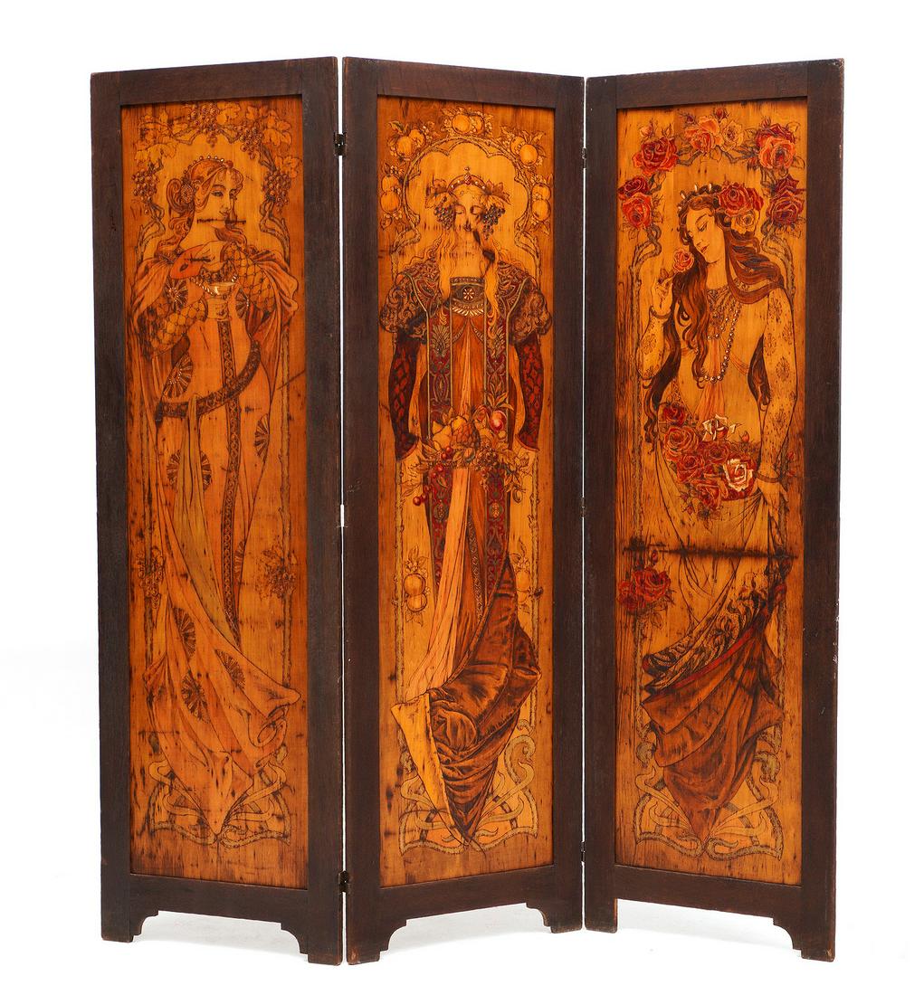 Three Panel Mucha Style Art Nouveau Floor Screen (1 of 8)