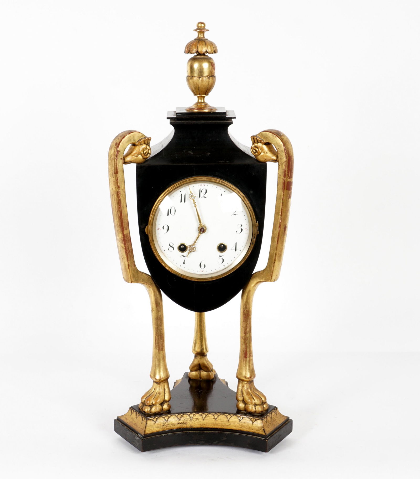 19th C. Ebonized and Gilt Wood Urn Mantle Clock (1 of 15)