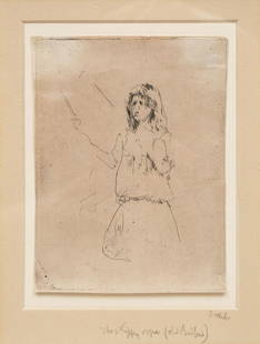 Walter Richard Sickert Girl Skipping Rope Etching: SICKERT, Walter Richard, (British, 1860-1942): "The Skipping Rope (Old Boston)", Etching/Paper, pencil signed and titled lower right on mat, 4.5" x 3.25" Condition: Edges trimmed, toning, not examined