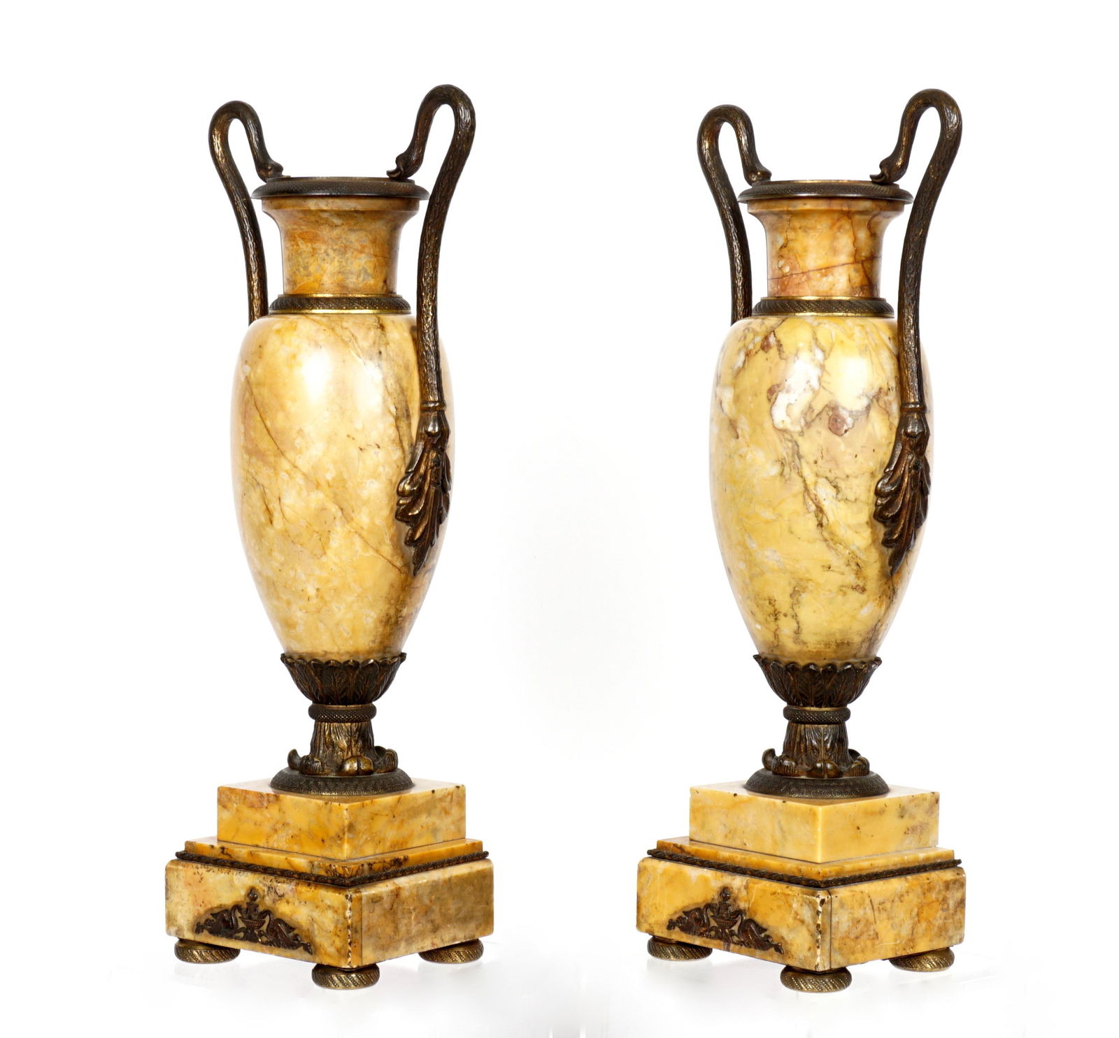 Pair French Bronze Mounted Sienna Marble Urns (1 of 15)