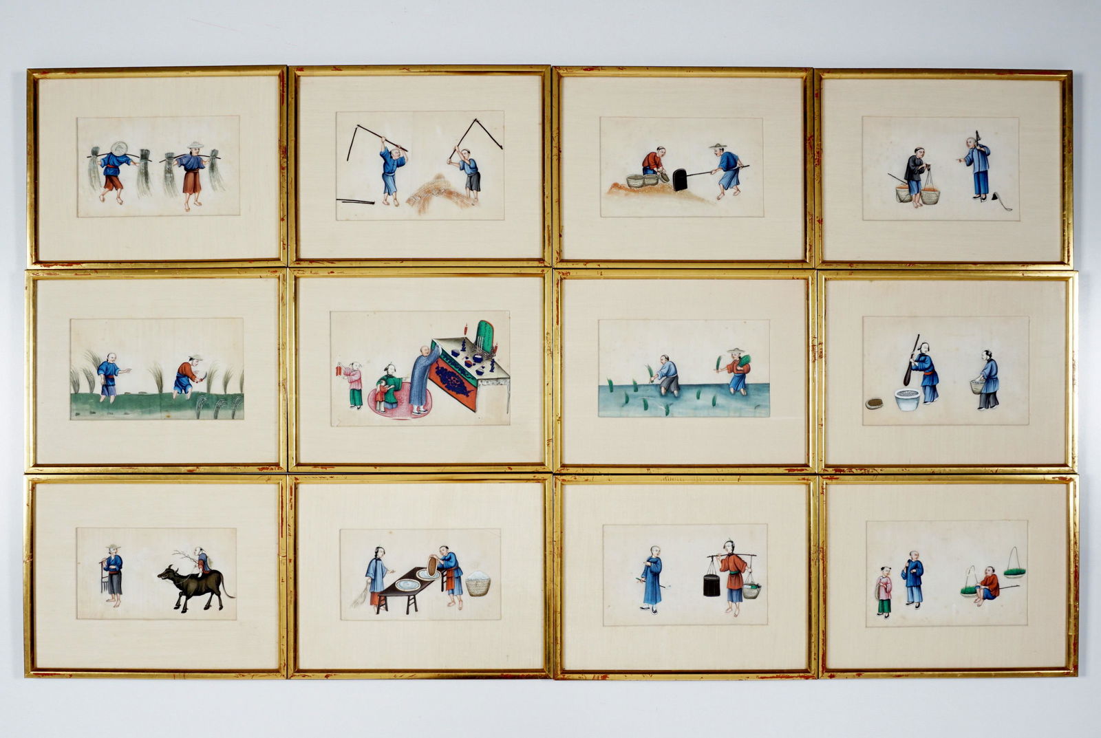 12 Chinese Framed Watercolors on Pith Paper (1 of 13)