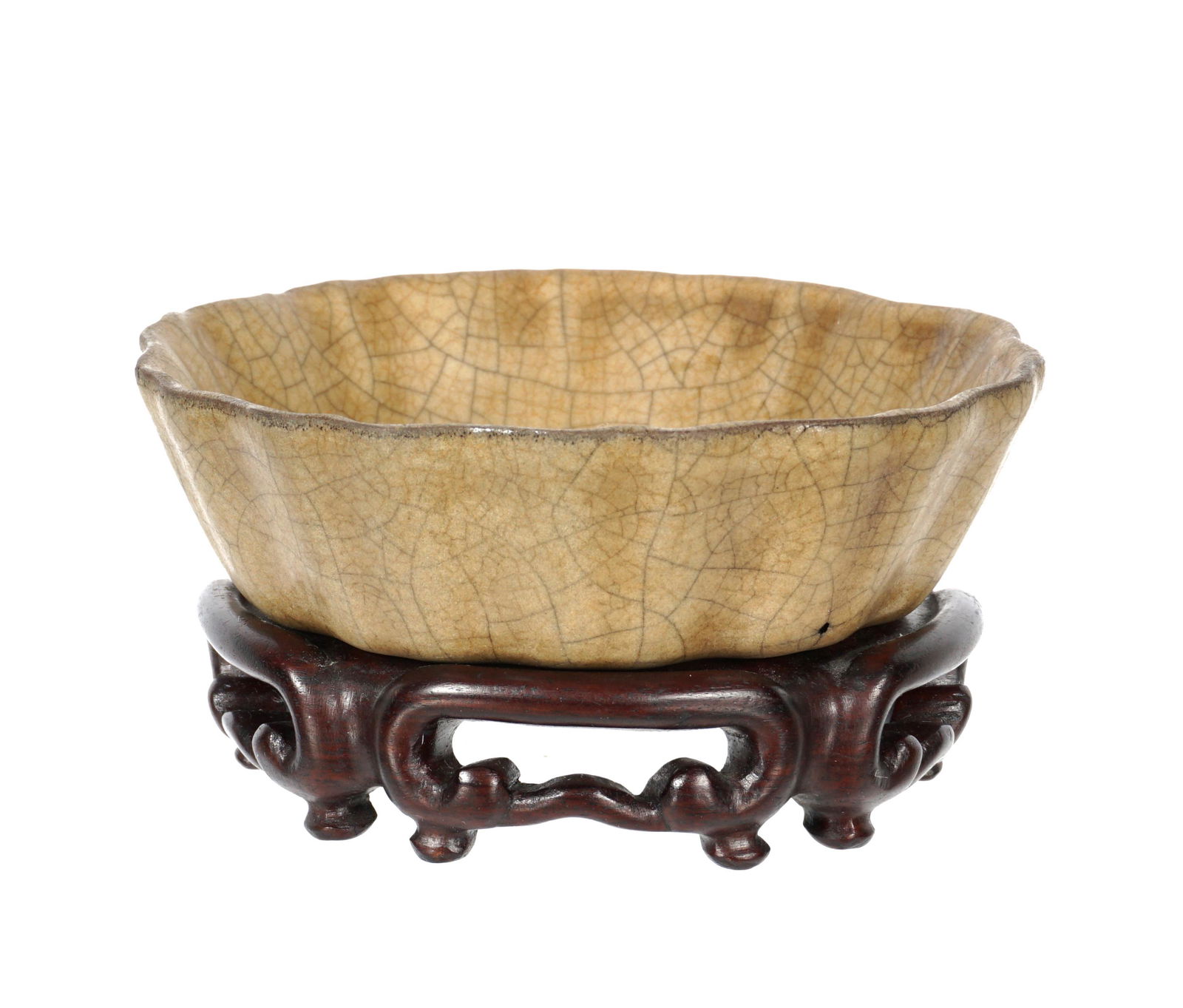 Chinese Lobed Ge Type Bowl with Carved Stand (1 of 10)
